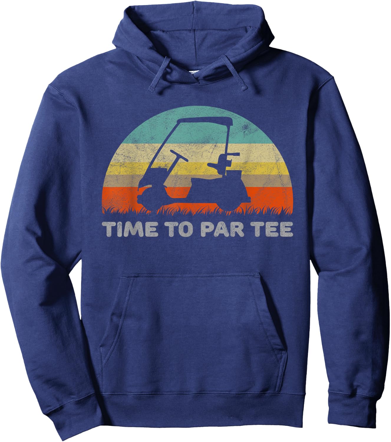 Funny Retro Style Golf Cart With Time To Par Pun Hoodie - Hoodie | Navy