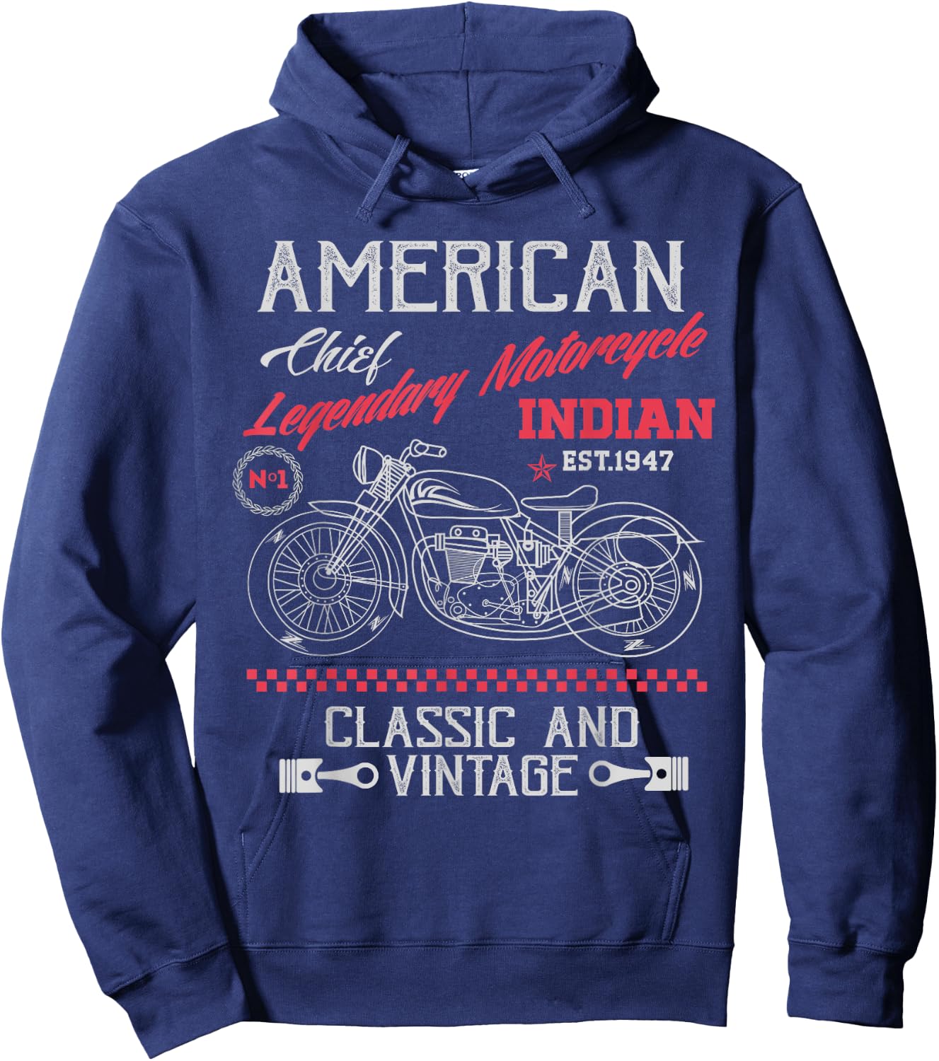 Vintage American Motorcycle Indian Old Bikers Hoodie - Hoodie | Navy