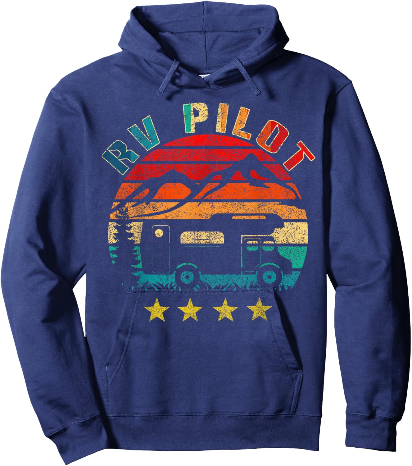 RV Pilot Camping Funny Vintage Motorhome Travel Vacation Hoodie - Hoodie | Navy