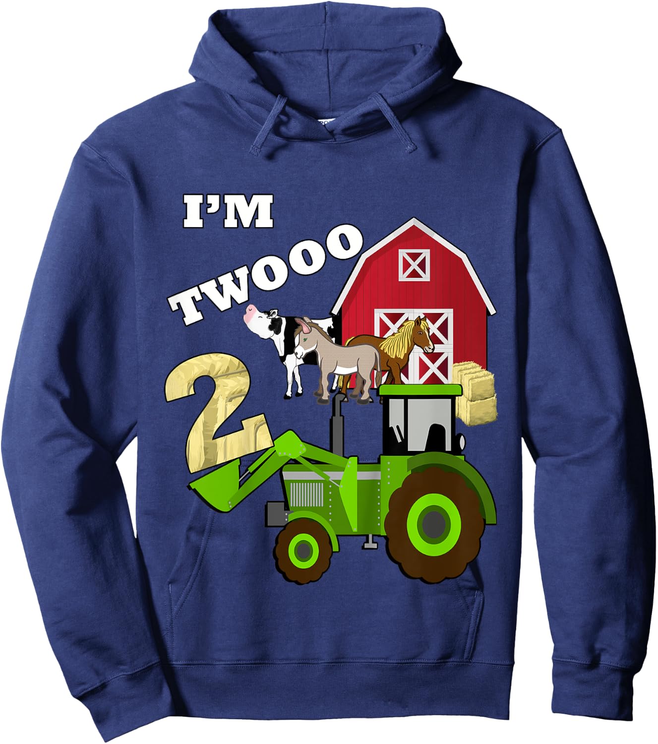 Cute & Sassy Custom Gifts Birthday 2 Im Twooo Tractor Farm Theme Gift Hoodie - Hoodie | Navy