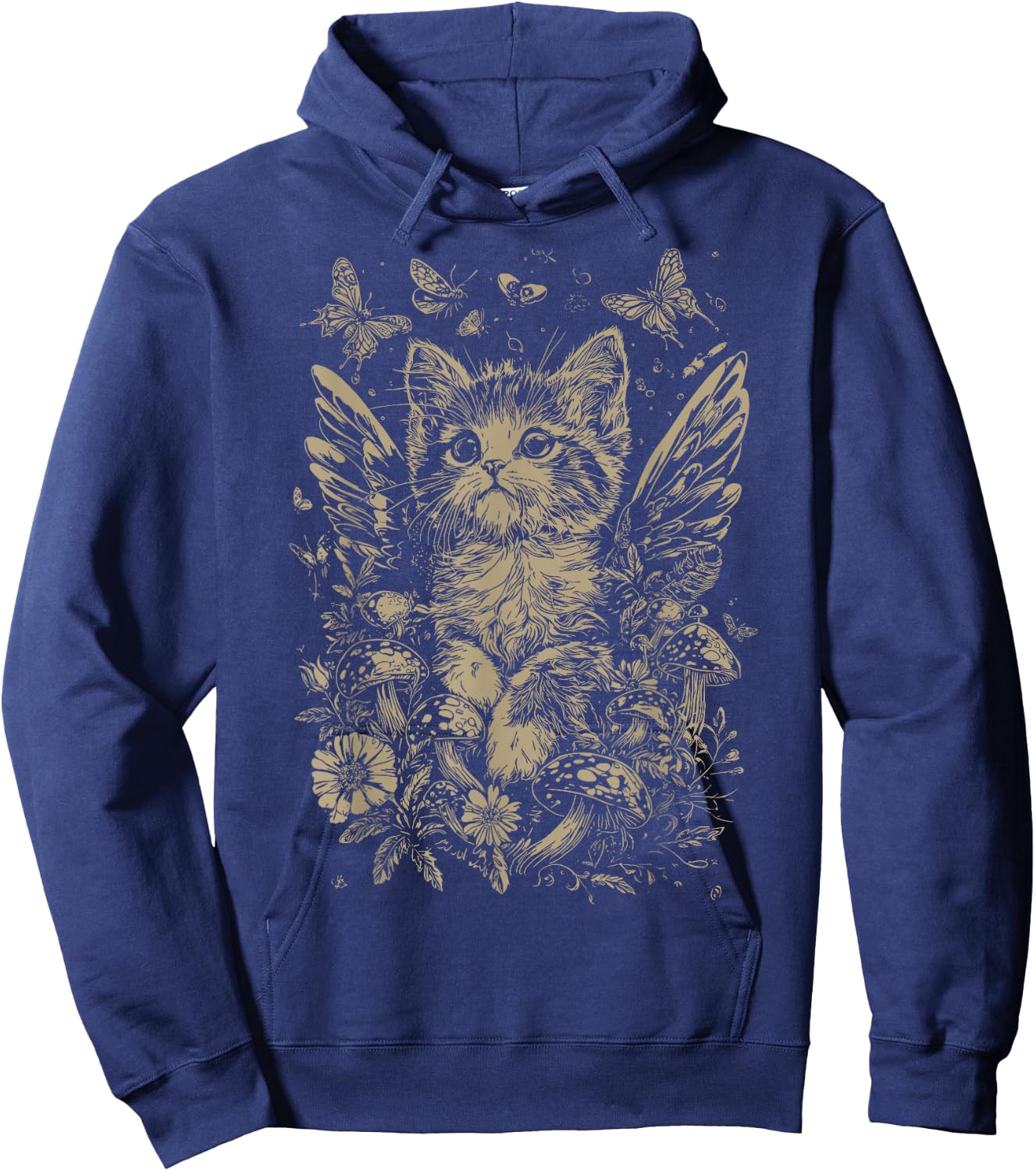 Cute Fairycore Floral Cat Aesthetic Girls Women Fairy Cat Hoodie - Hoodie | Navy
