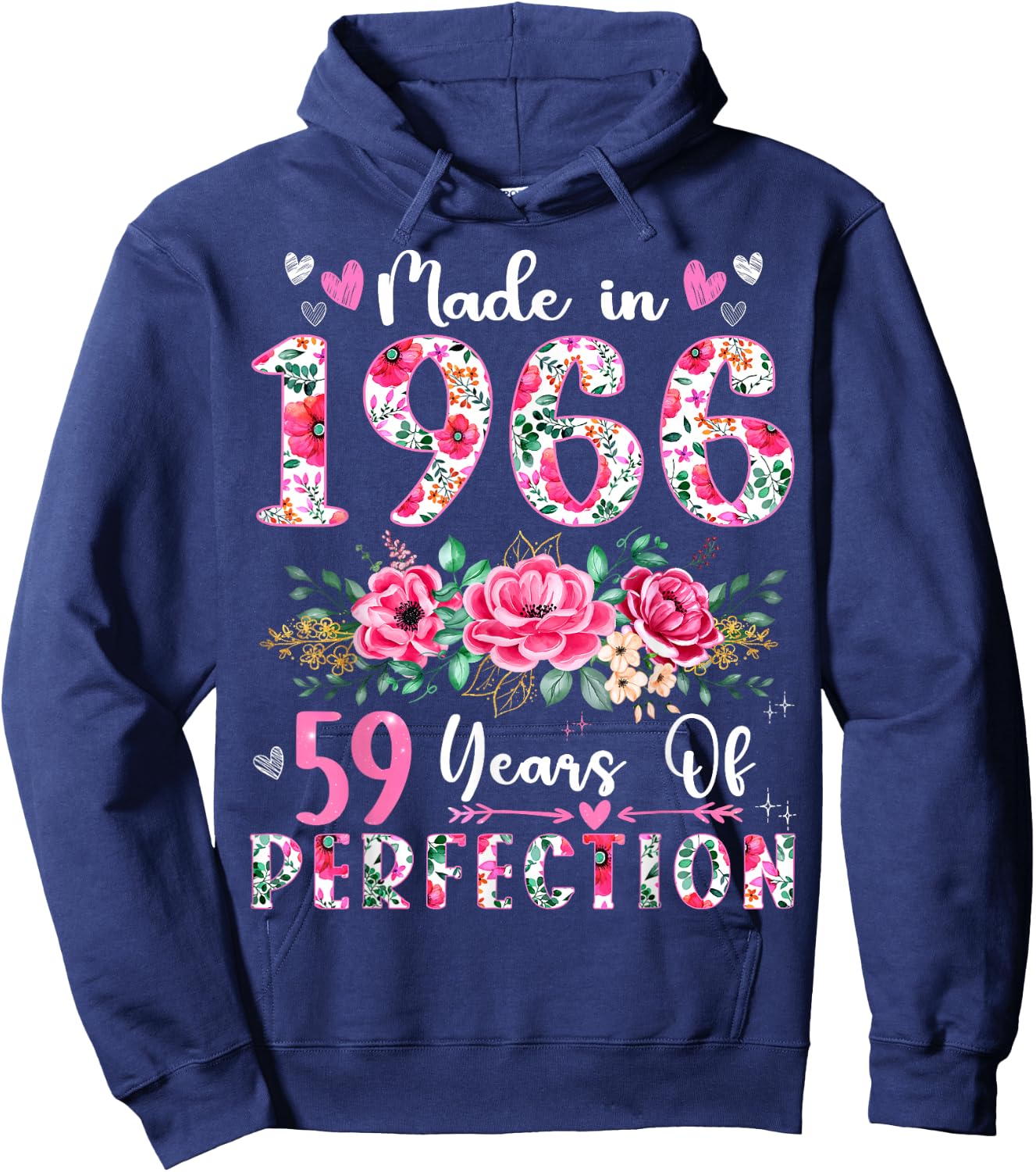 59 Year Old Made In 1966 Floral 59th Birthday Women Hoodie - Hoodie | Navy