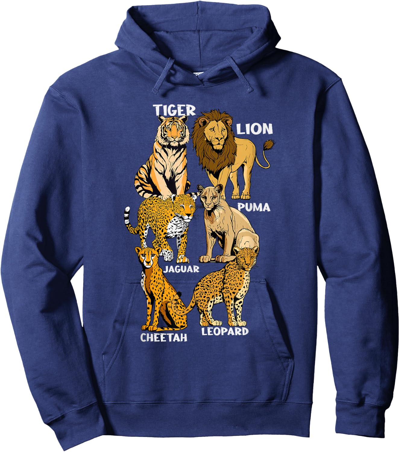 Wildcats Of The World Kids Lion Cheetah Tiger Jaguar Leopard Hoodie - Hoodie | Navy
