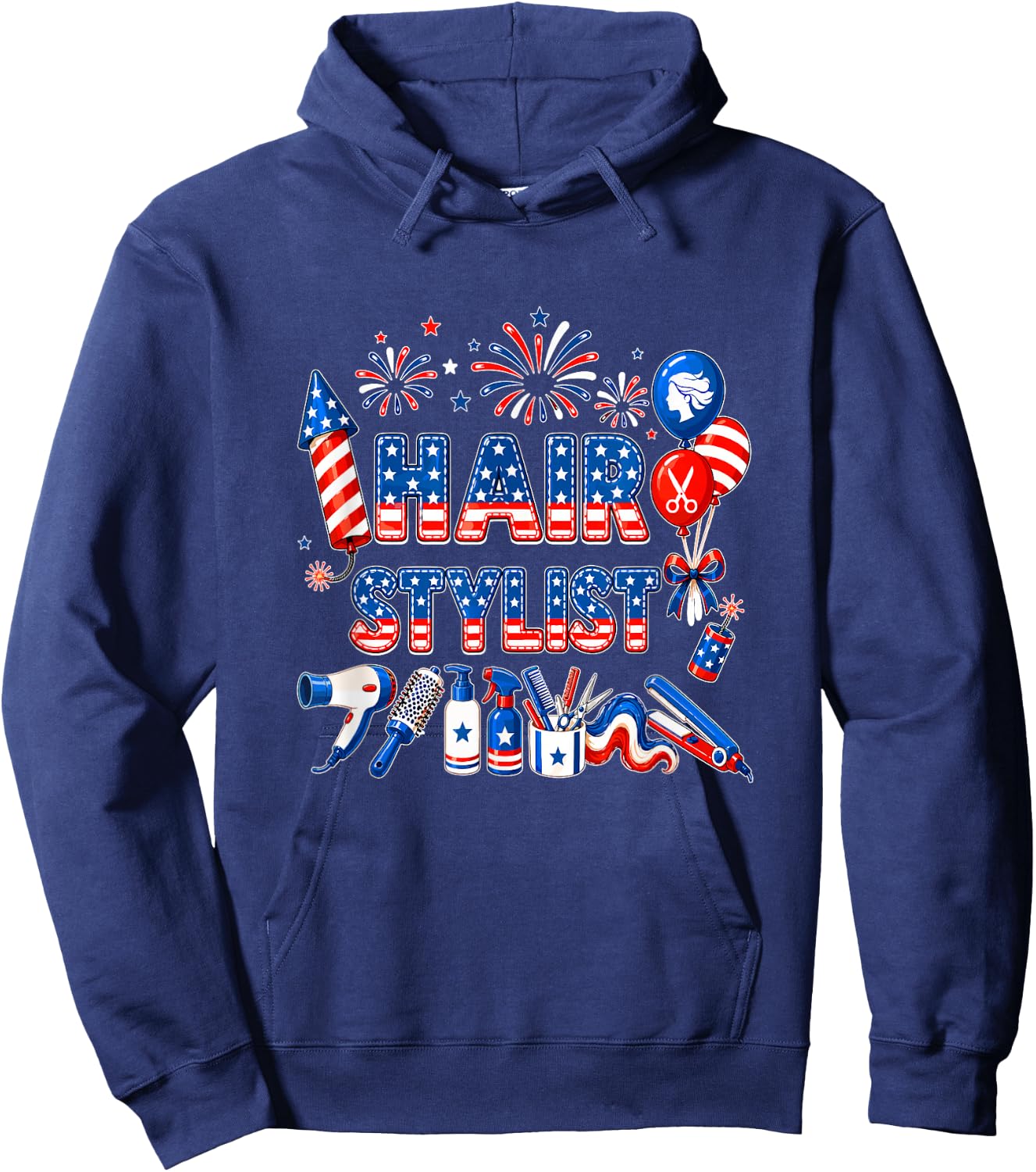 Hair Stylist 4th of July US Flag Fireworks Patriotic Team Hoodie - Hoodie | Navy