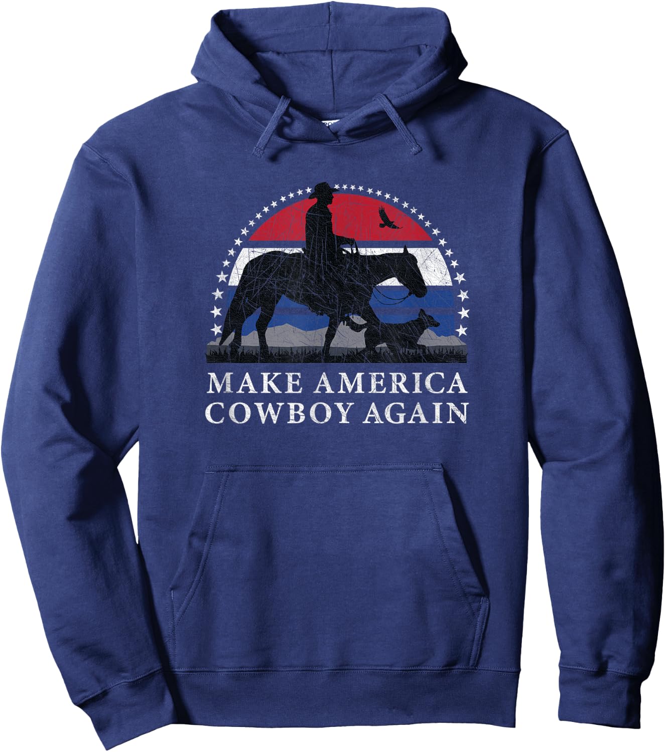 MAKE AMERICA COWBOY AGAIN, HORSE AND DOG DESIGN, FUNNY Gift Hoodie - Hoodie | Navy