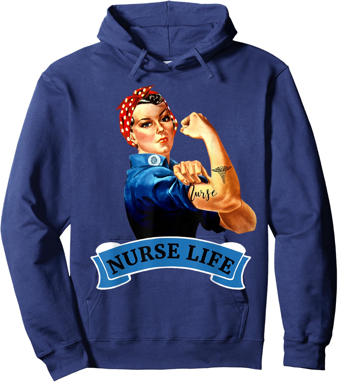 Rosie the Riveter Vintage Nurse Life RN Appreciation Gift Hoodie - Hoodie | Navy