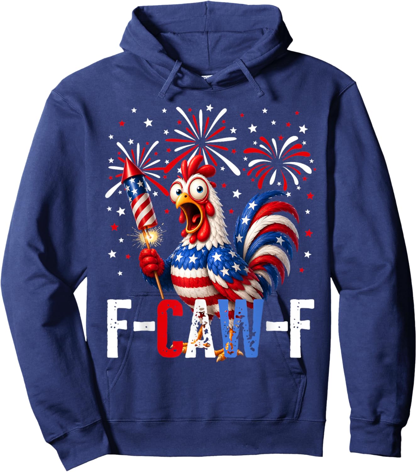 F Caw F Funny 4th of July American Flag Rooster Meme Hoodie - Hoodie | Navy