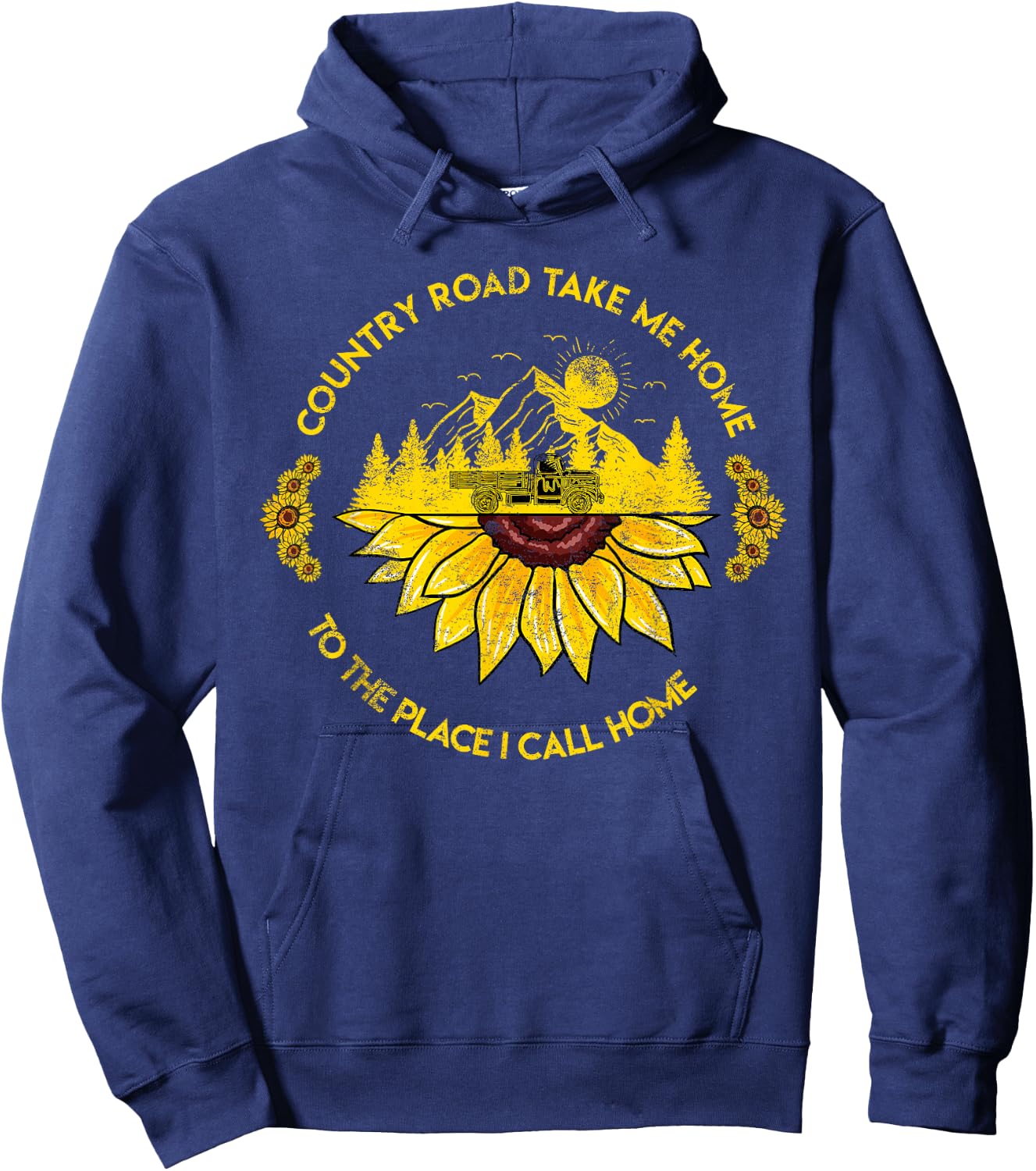 Farm Sunflower Road Take Me Home Country Funny Farmer Gift Hoodie - Hoodie | Navy