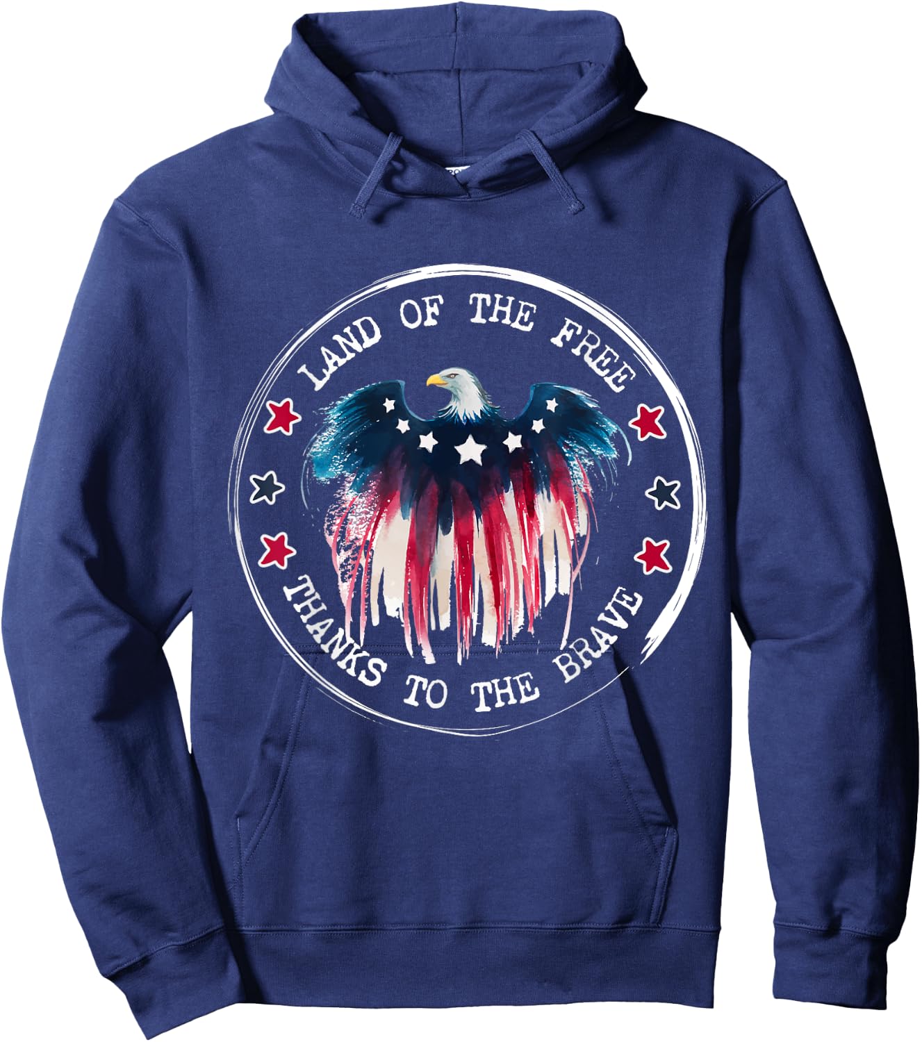 Land of the Free Thanks to Brave American Eagle Flag Hoodie - Hoodie | Navy