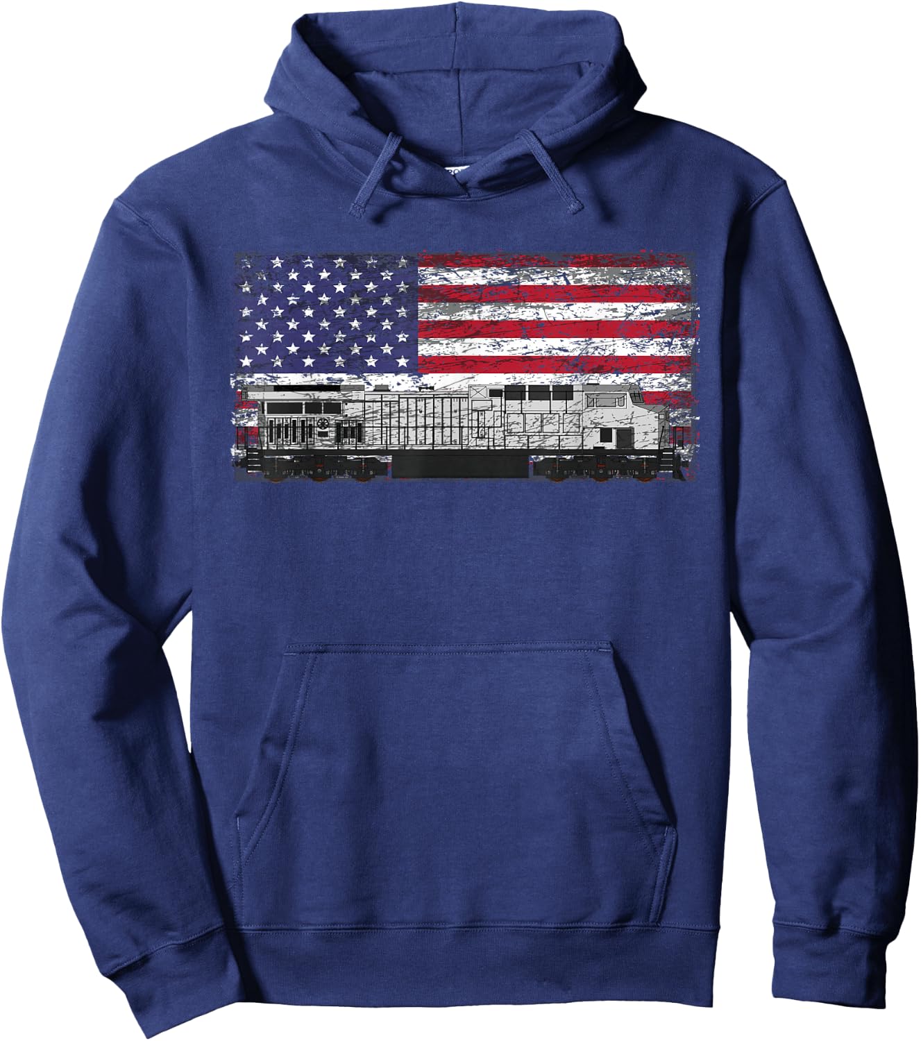 Train Railroad American Flag T Shirt Hoodie - Hoodie | Navy