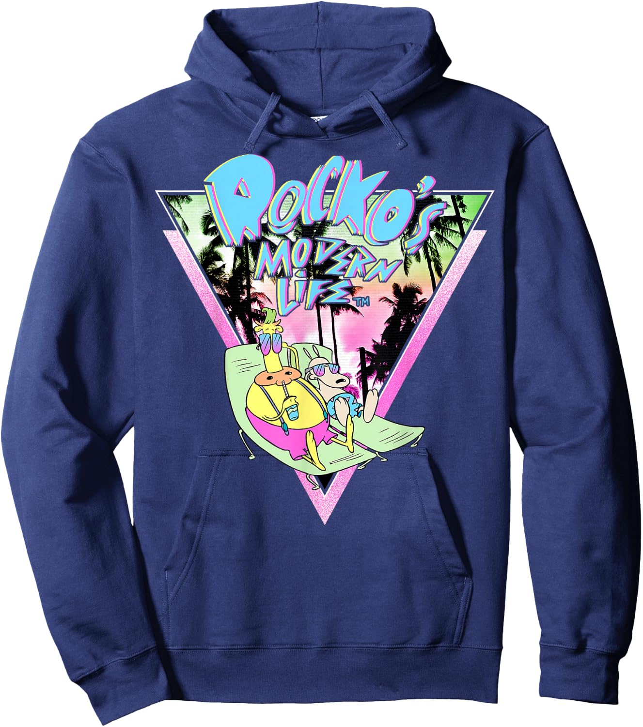 Rocko's Modern Life Tanning Retro Palm Trees Graphic Hoodie - Hoodie | Navy