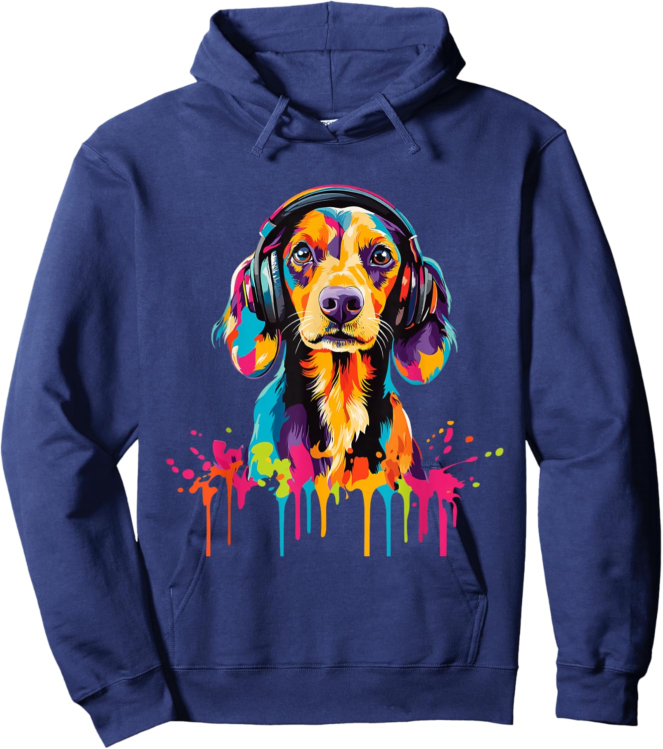 Dachshund Lover Wearing Headphones Funny Dachshund Hoodie - Hoodie | Navy