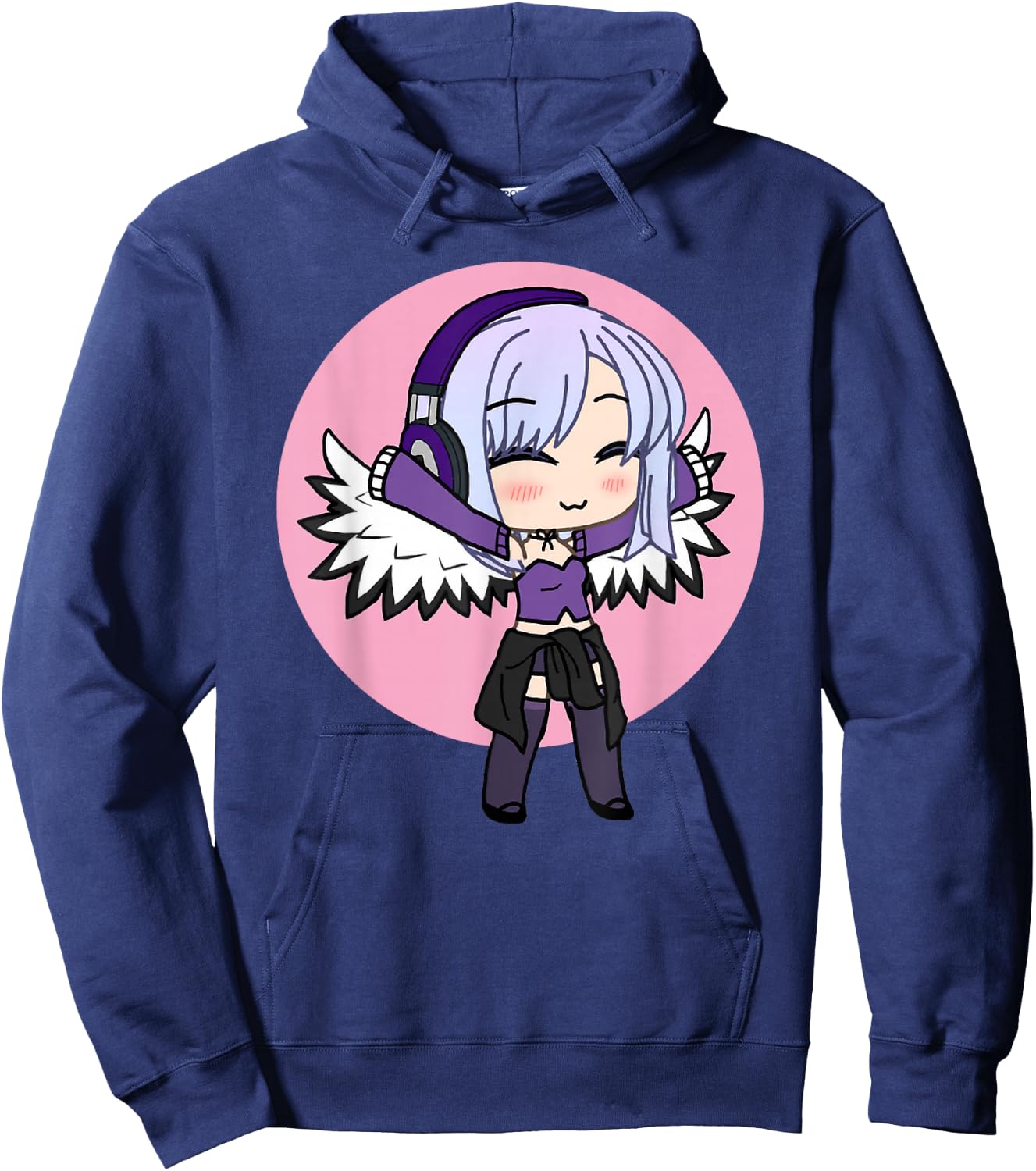 Cute Chibi Style Kawaii Anime Girl with Wings Hoodie - Hoodie | Navy