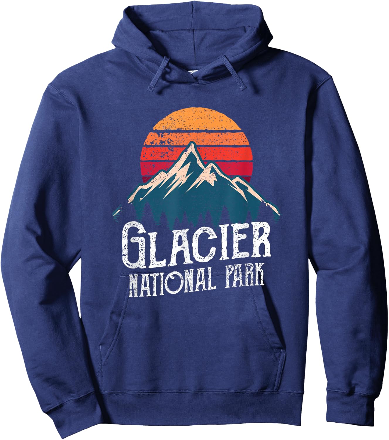 Retro Vintage Glacier National Park Montana Mountain T Shirt Hoodie - Hoodie | Navy