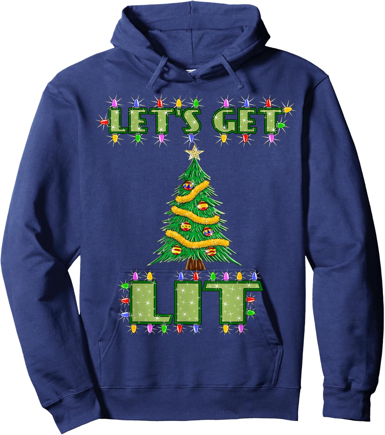 Lets Get Lit Christmas Shirt Its Drinking Dirty Adult Pajama Hoodie - Hoodie | Navy