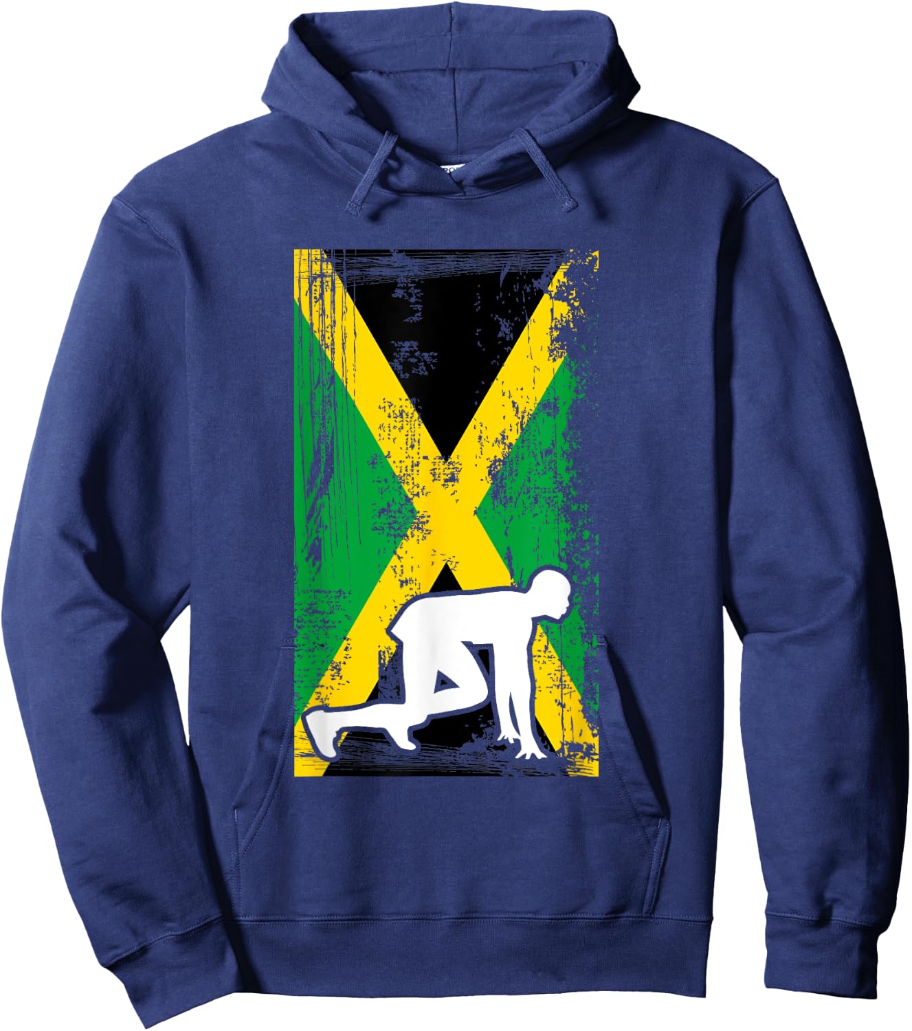 Jamaica Track & Field Country Flag Silhouette Sport Hoodie - Hoodie | Navy