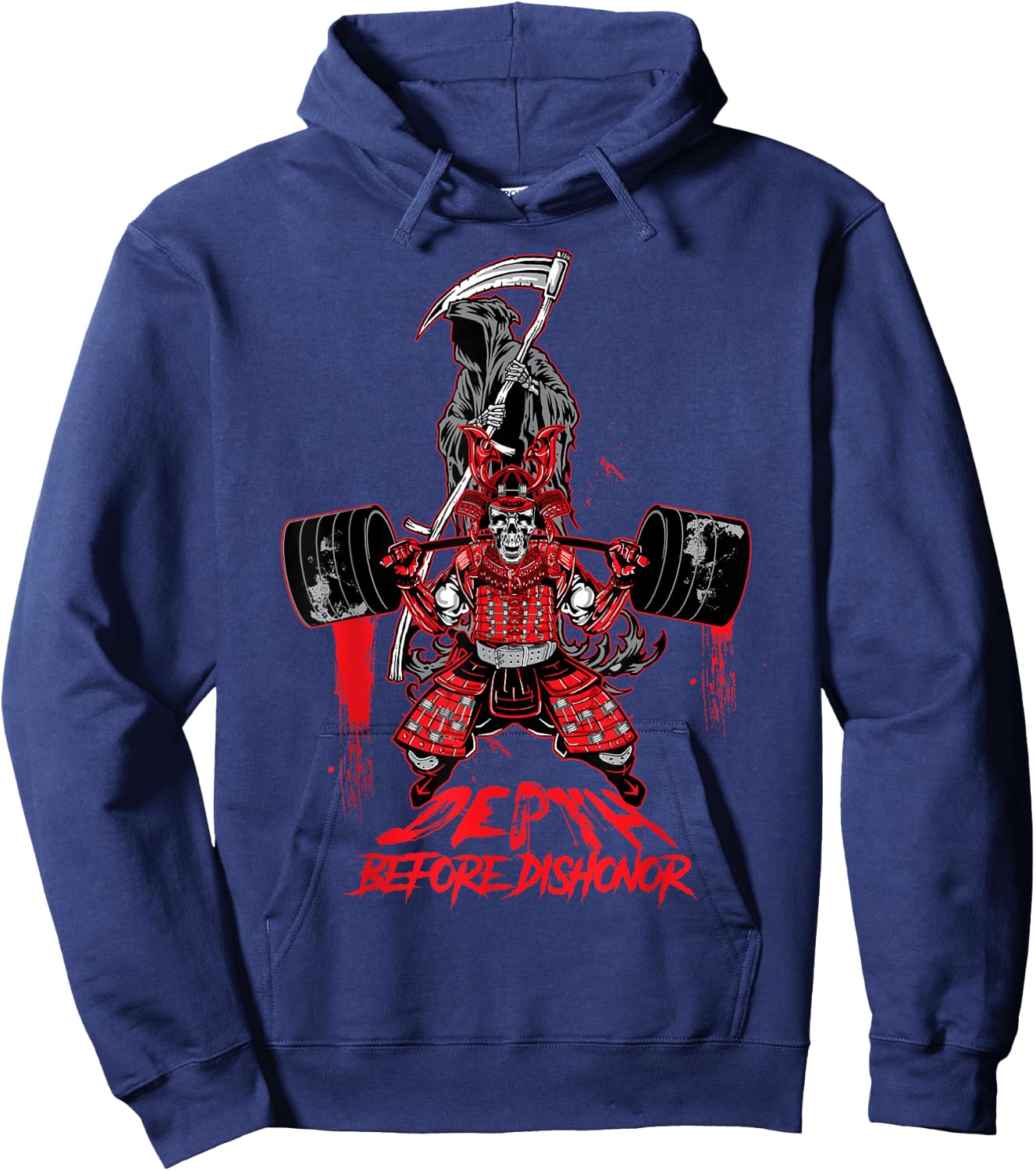 Leg Day Legends : Samurai Squats Barbell with Death T Shirt Hoodie - Hoodie | Navy