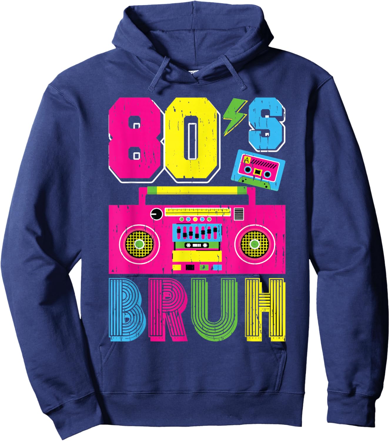 Retro 80s Bruh Outfits for Boys 1980s Party Outfit Eighties Hoodie - Hoodie | Navy