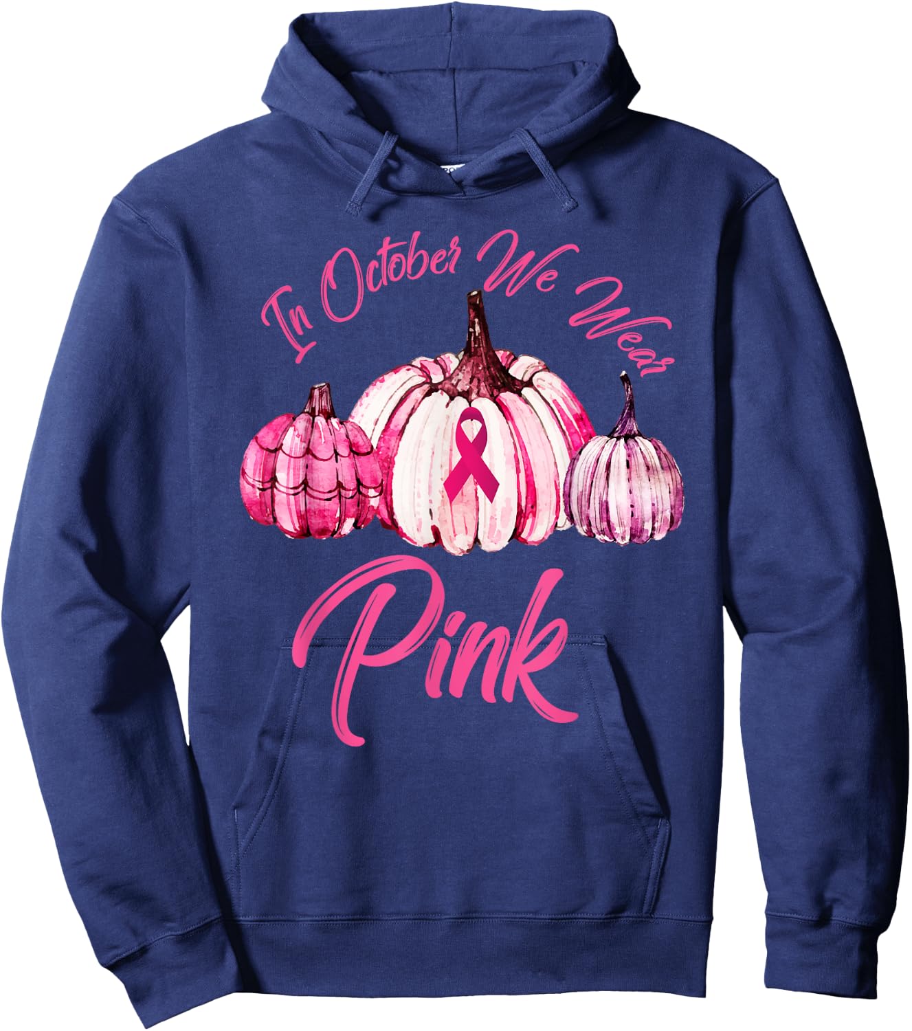 In October We Wear Pink Pumpkin Breast Cancer Halloween Hoodie - Hoodie | Navy