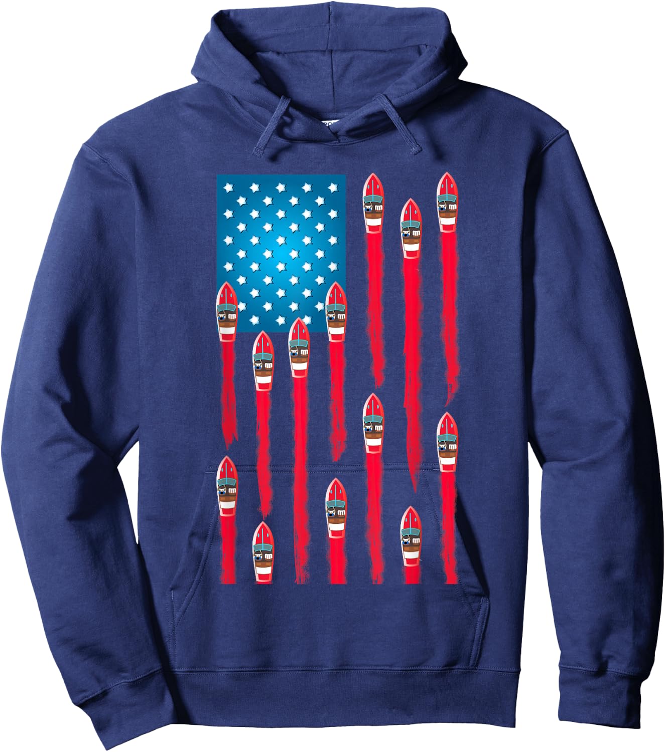 Speed Boat Flag Design, Patriotic American Flag Hoodie - Hoodie | Navy