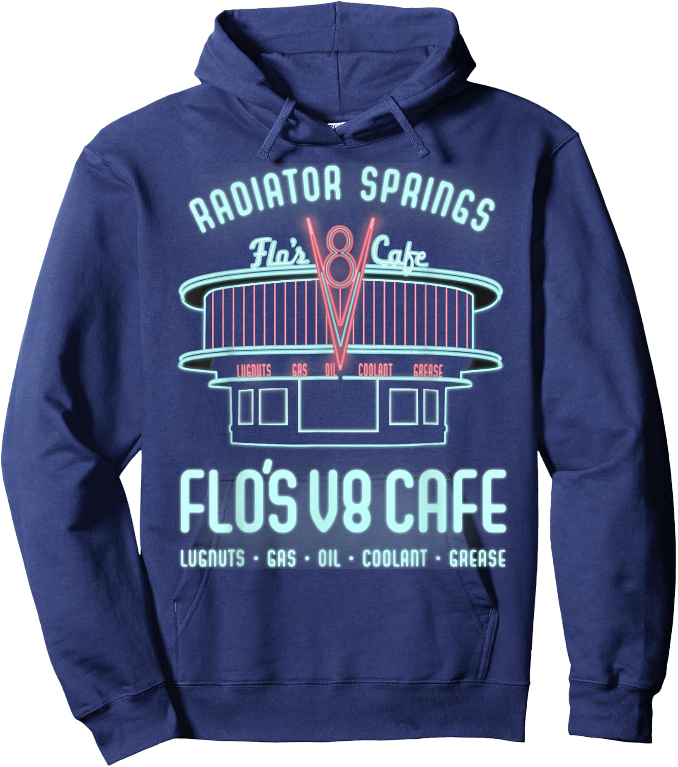 Disney Pixar Cars Flo's V8 Cafe Neon Sign Vintage Poster Hoodie - Hoodie | Navy