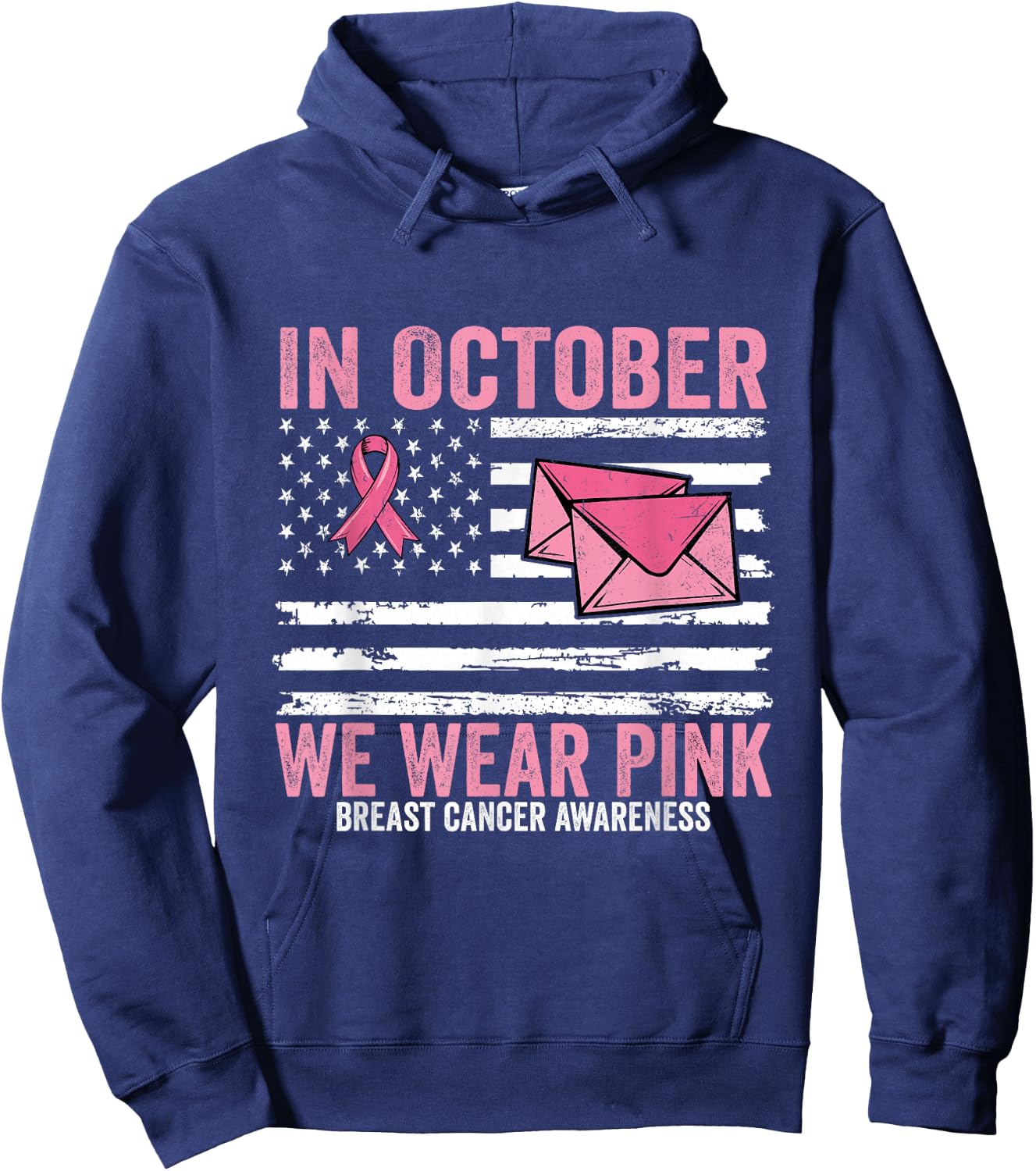 October We Wear Pink Breast Cancer Awareness Postal Worker Hoodie - Hoodie | Navy