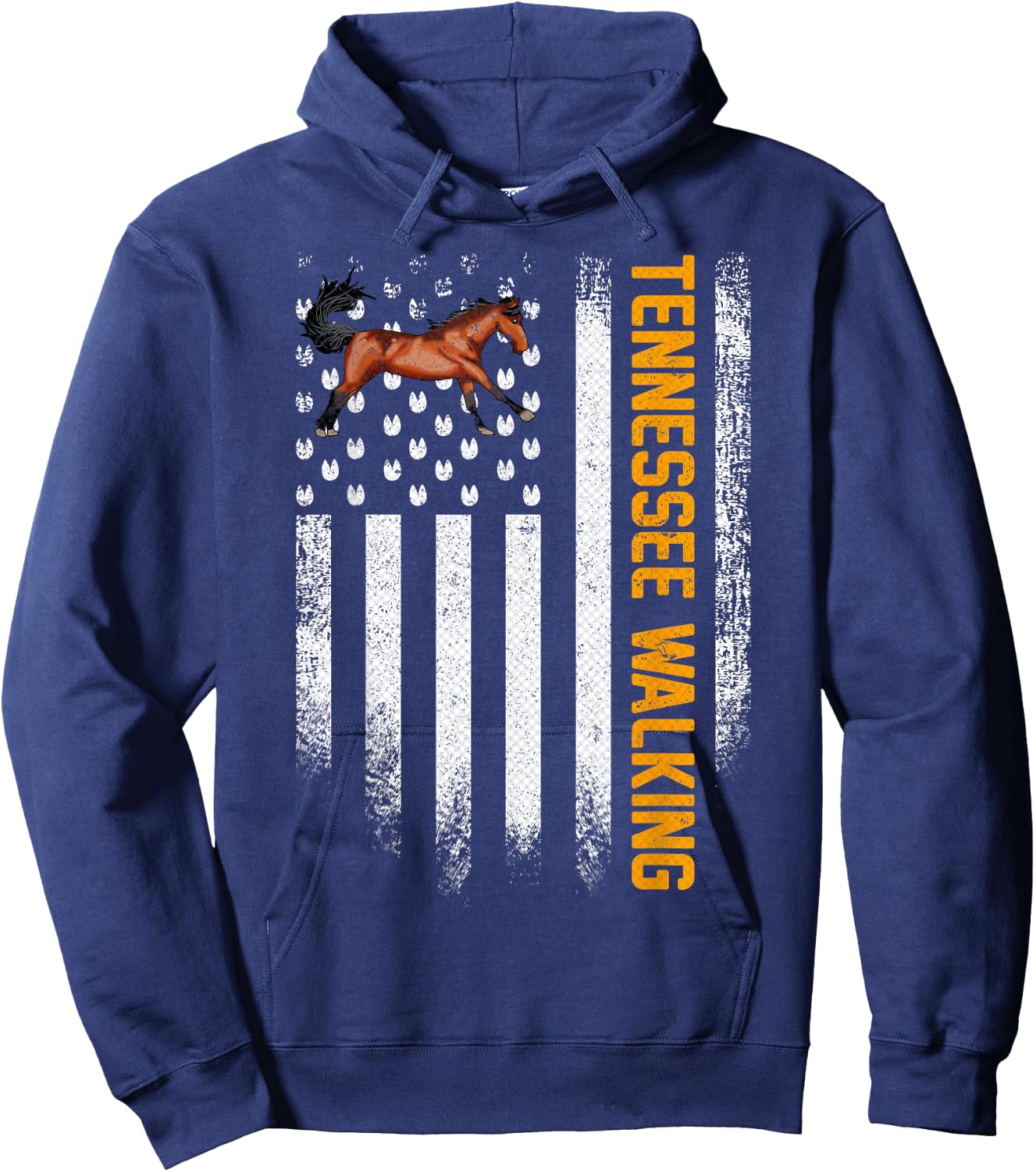 Vintage USA American Flag Tennessee Walking Horse Funny Gift Hoodie - Hoodie | Navy