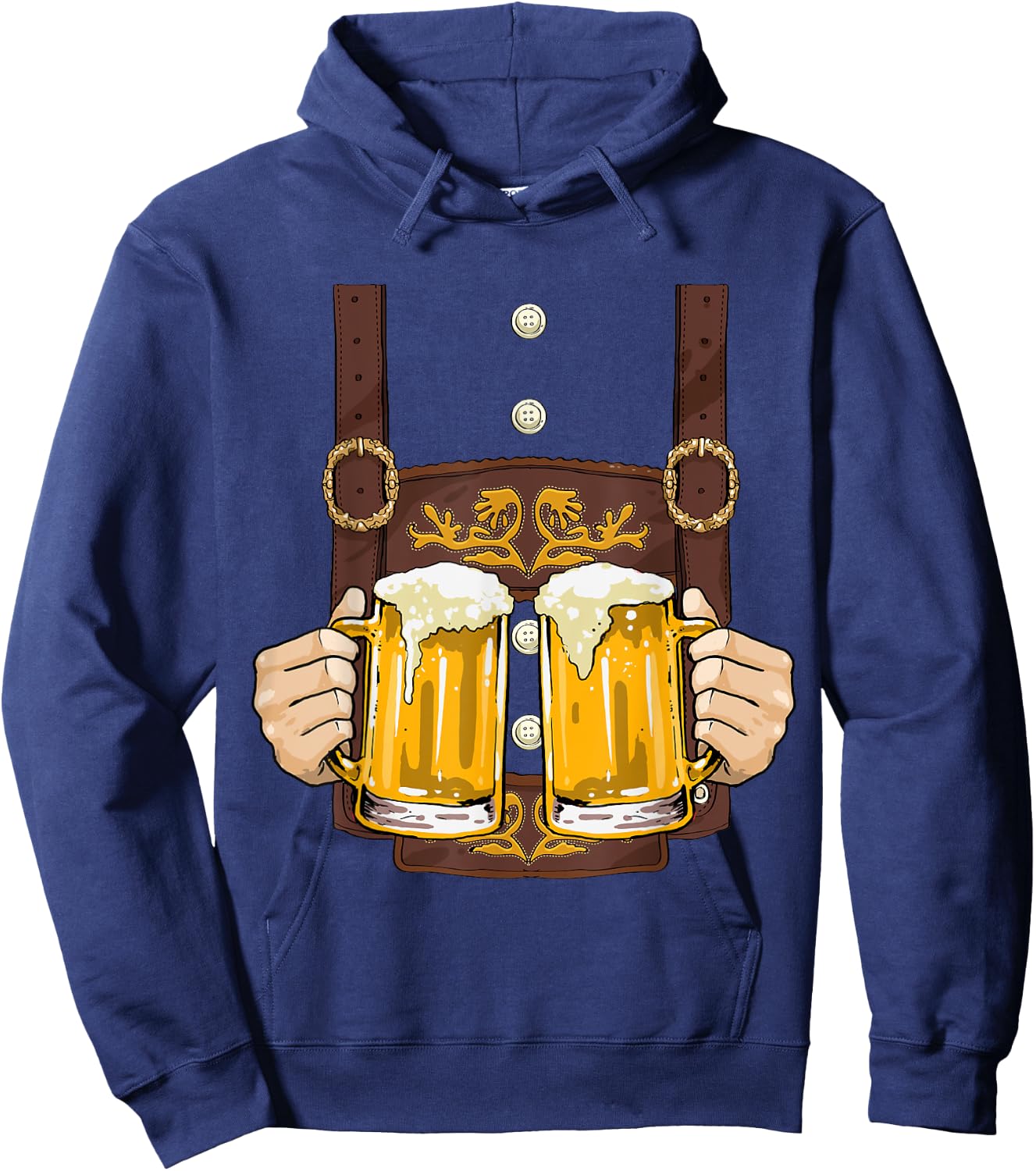 Lederhosen Costume Shirt Oktoberfest Men Cheers Beer Mug Hoodie - Hoodie | Navy