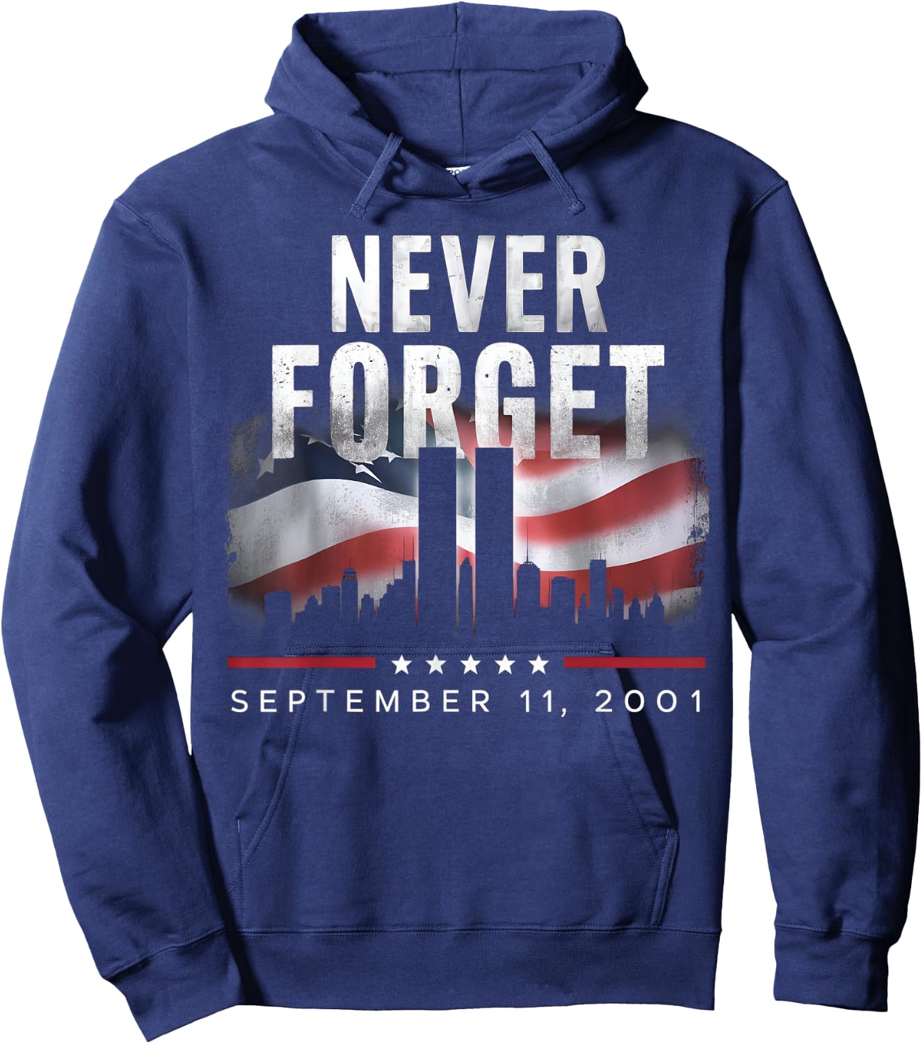 Never Forget September 11 2001 Memorial Day American Flag Hoodie - Hoodie | Navy