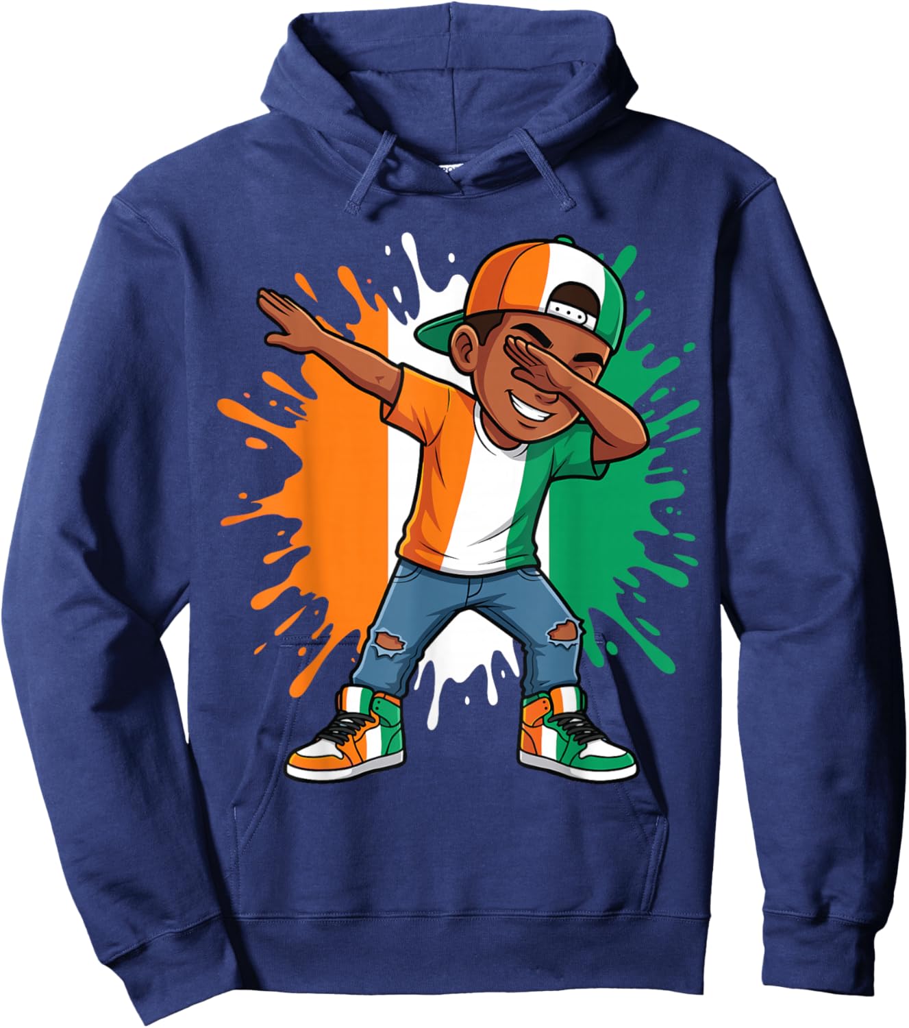 Ivory Coast Flag Dabbing Kid, Ivorian Boy, Côte D'Ivoire Boy Hoodie - Hoodie | Navy