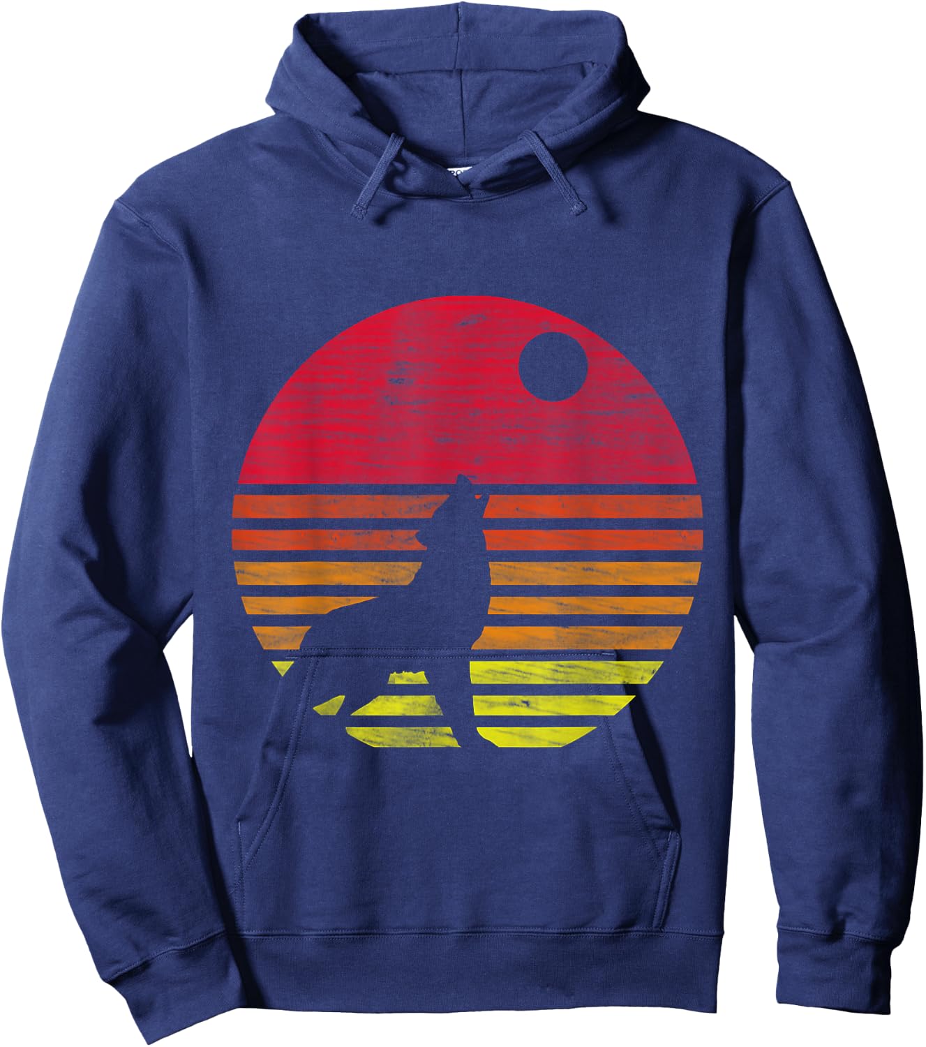 Retro Wolf Howling at The Moon Hoodie - Hoodie | Navy