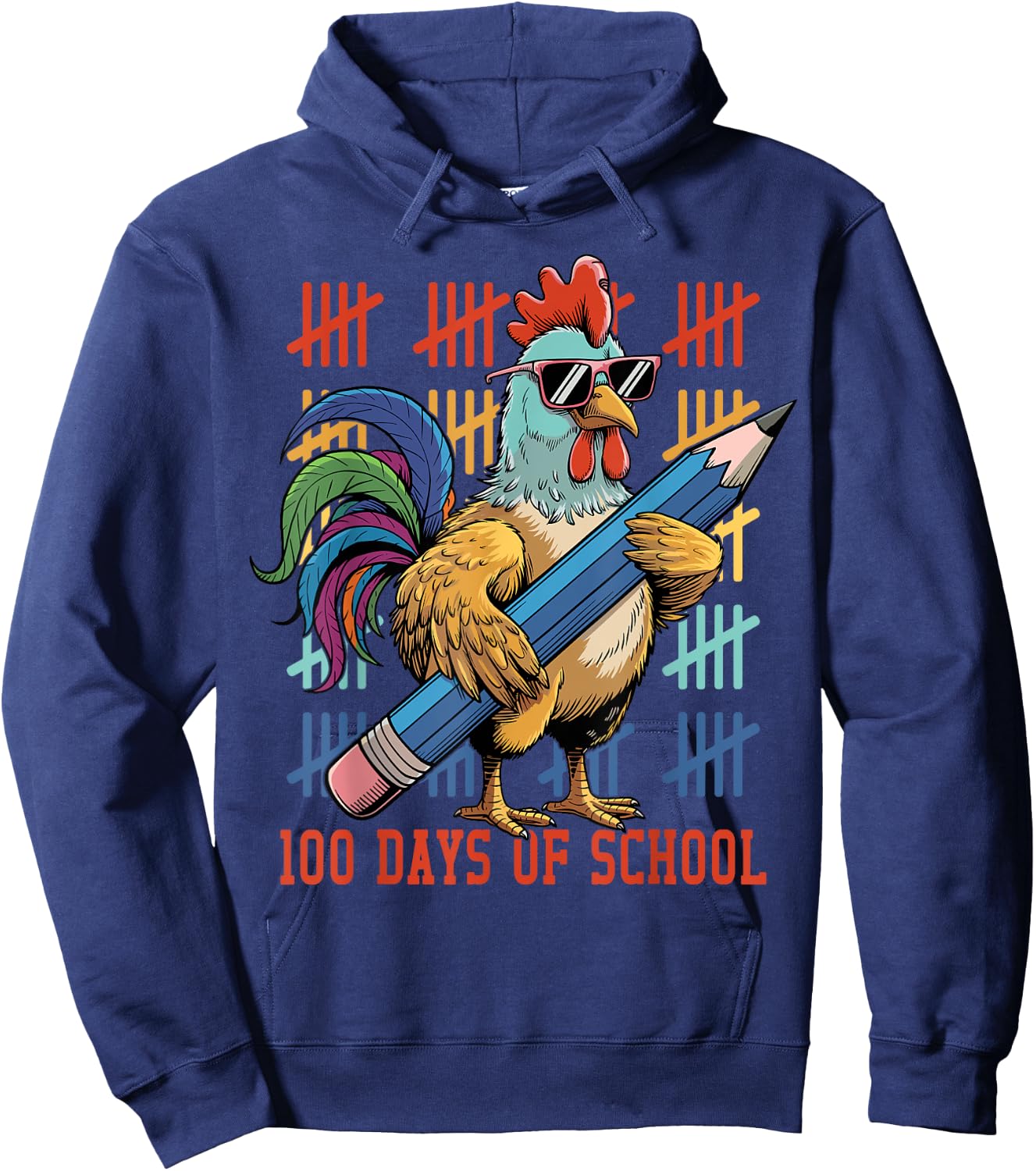 Funny Chicken Lovers Teacher Happy 100 Days of School Hoodie - Hoodie | Navy