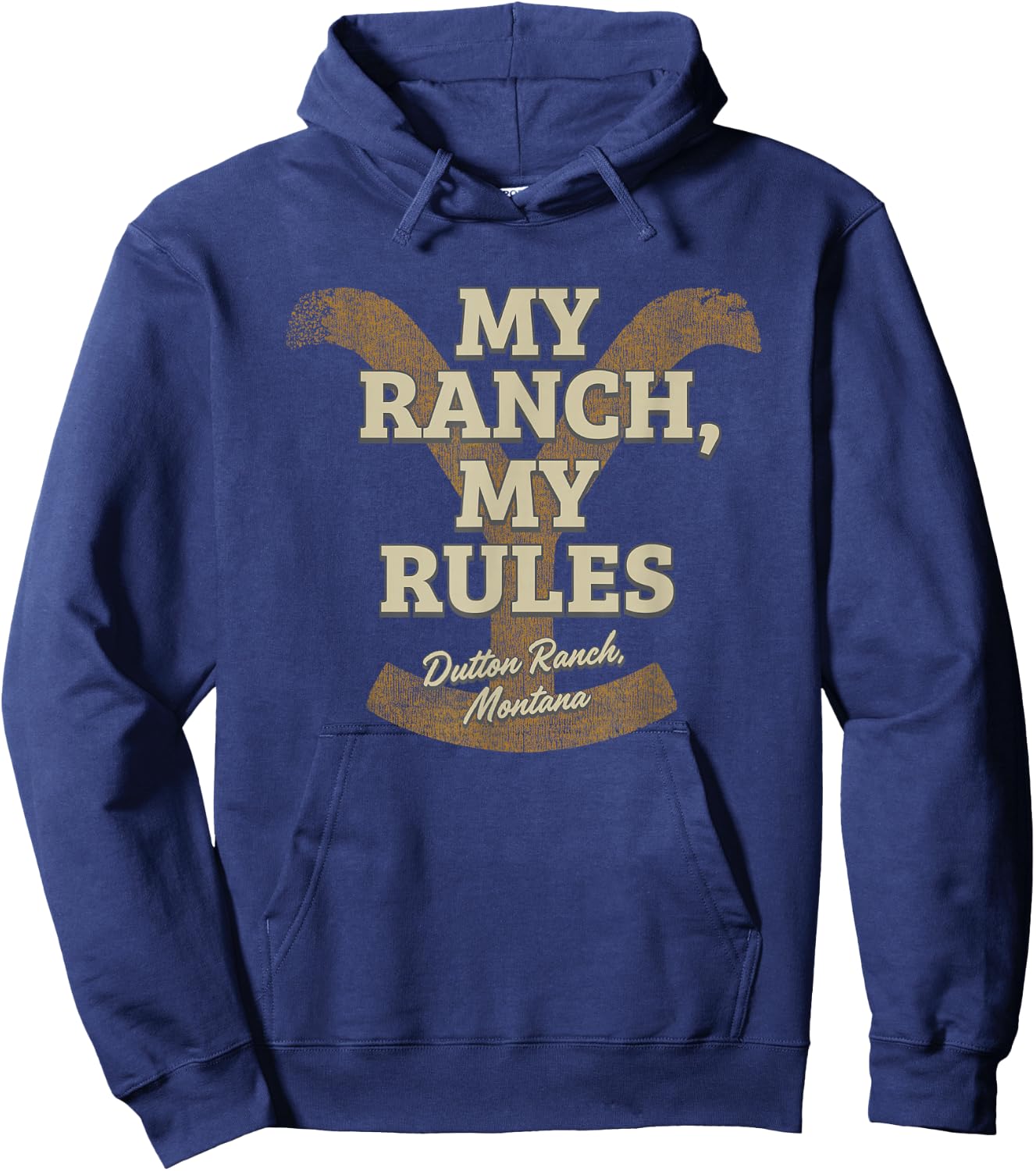 Yellowstone My Ranch My Rules Dutton Ranch Big Chest Logo Hoodie - Hoodie | Navy
