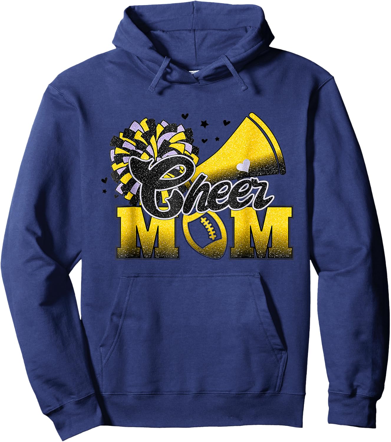 Football Cheer Mom Biggest Fan Cheerleader Black Yellow Gold Hoodie - Hoodie | Navy