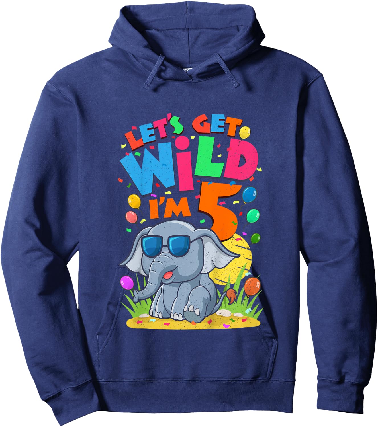 Kids Elephant Birthday Party 5 Year Old Boy 5th BDay Jungle Zoo Hoodie - Hoodie | Navy