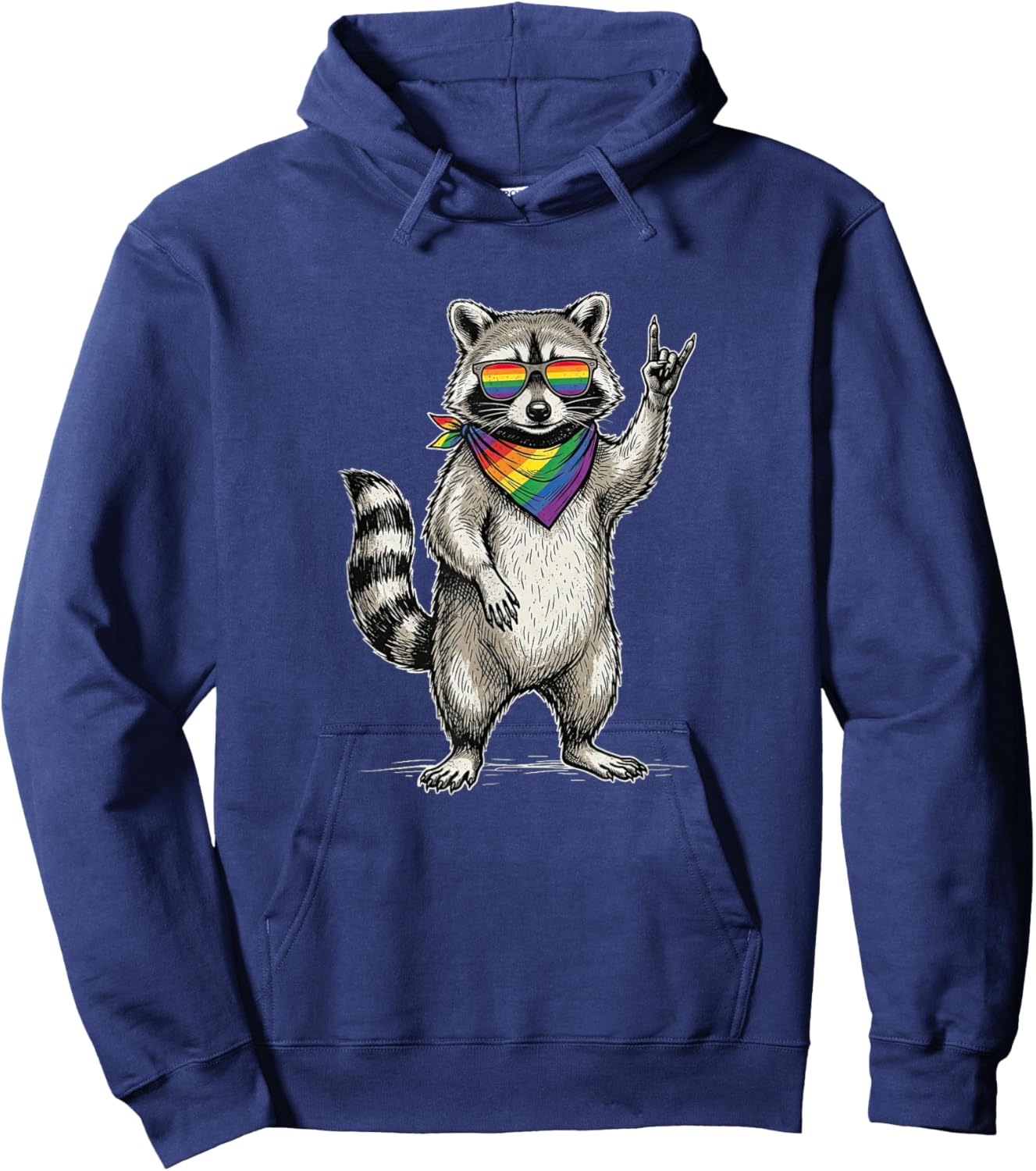 Rock Hand Raccoon Rainbow Flag LGBTQ Pride Month Men Women Hoodie - Hoodie | Navy