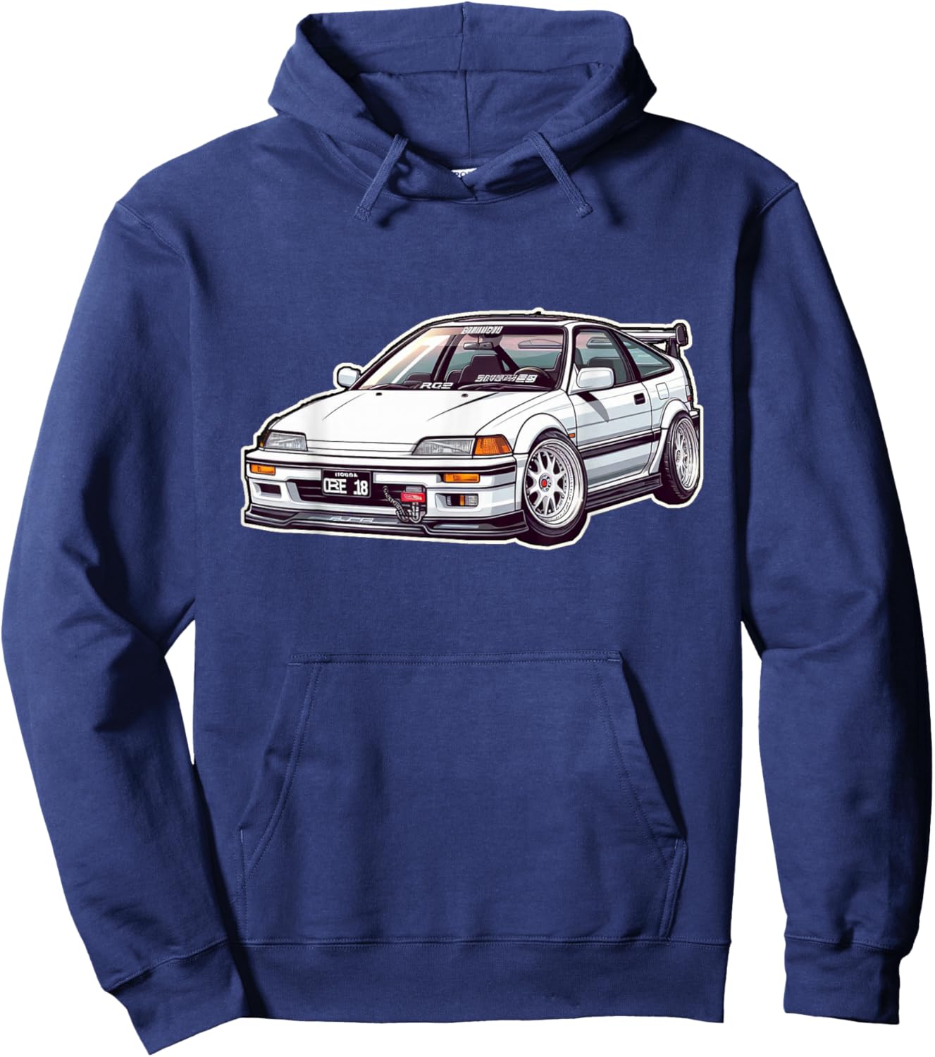Jdm Euro Car Scene CR-X Hatch DOHC b16 Tuning Drift Import Hoodie - Hoodie | Navy
