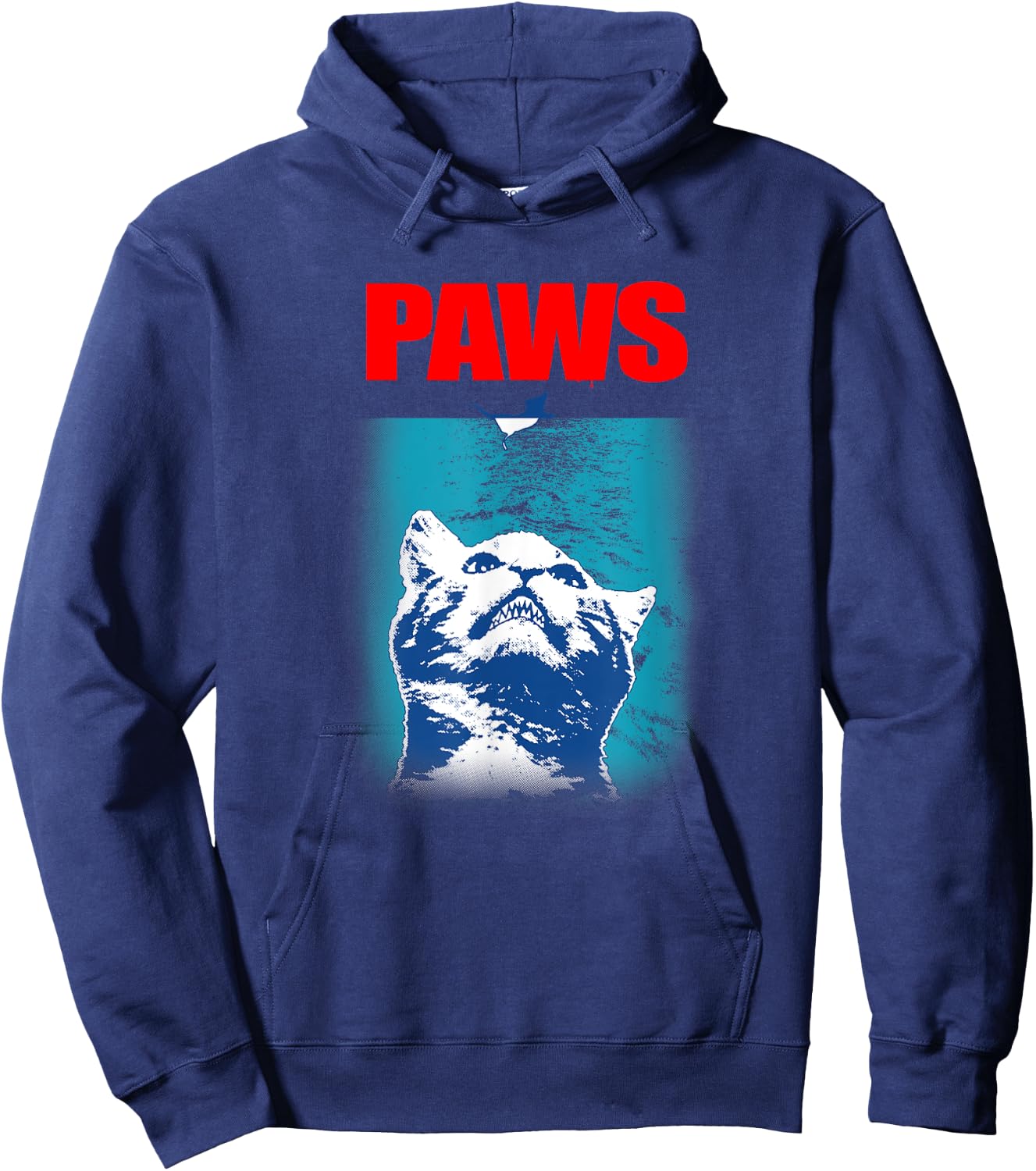 Paws Underwater Shark Attack Funny Cat Parody Gift Women Girls Kids Hoodie - Hoodie | Navy
