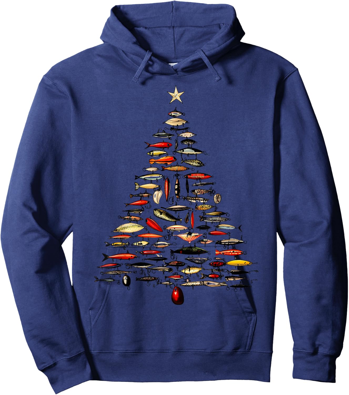 Retro Fishing Lure Christmas Tree Fishermen Fishmas Pajama Hoodie - Hoodie | Navy