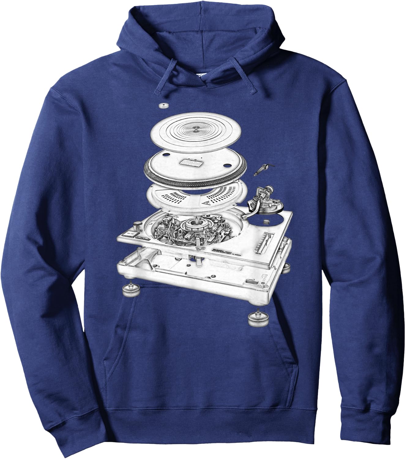 DJ Turntable 1210 MK2 Exploded Blueprint Design Small Hoodie - Hoodie | Navy