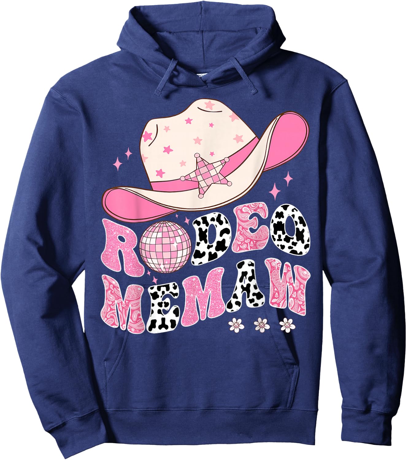 Rodeo Memaw Pink CowGirl 1St Birthday Disco Groovy Hoodie - Hoodie | Navy