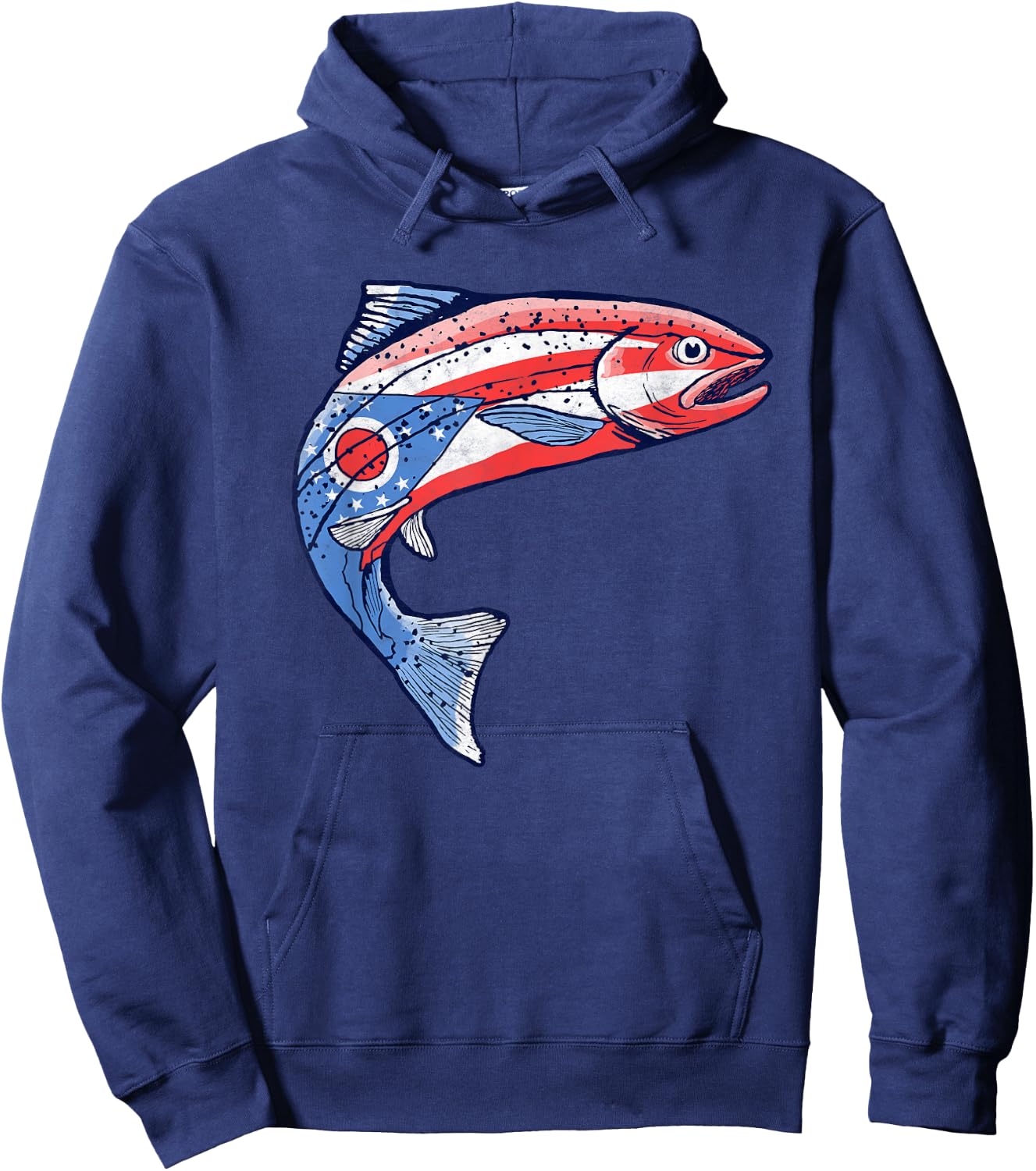 Retro Ohio Flag Trout Vintage Fly Fishing Graphic Design Hoodie - Hoodie | Navy