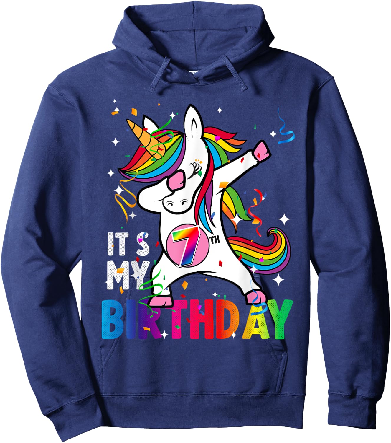 7 Years Old Girl Kid 7th Birthday Gift Dabbing Unicorn Hoodie - Hoodie | Navy