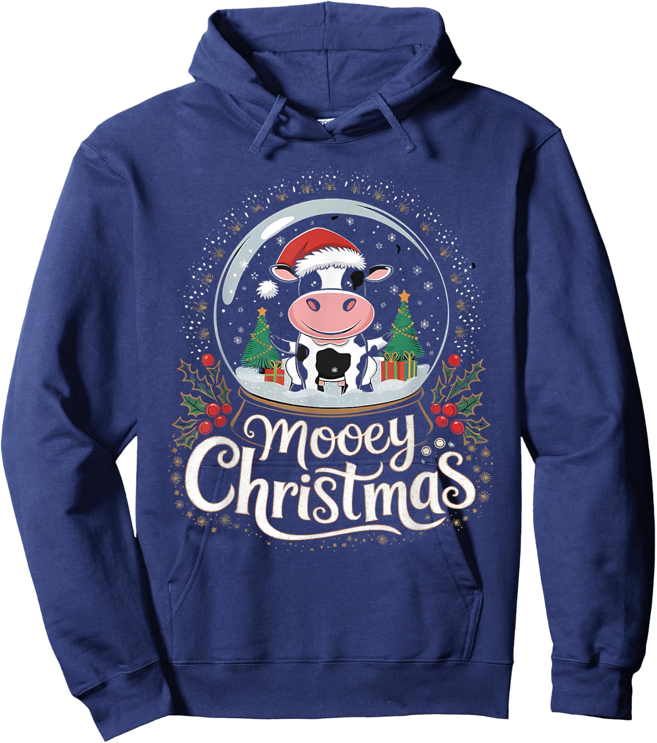 Mooey Christmas Cow Snow Globe Design | Festive Humor Hoodie - Hoodie | Navy