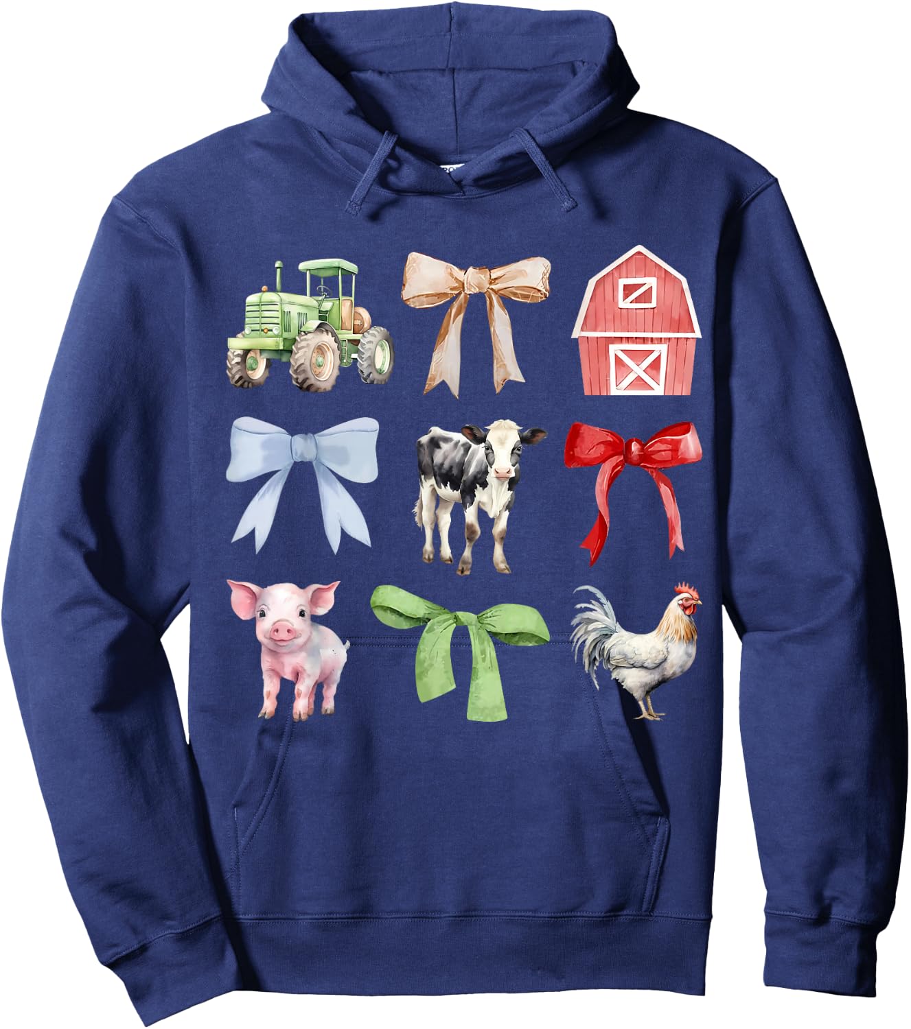 Cute Farm Animals Cow Pig Chicken Coquette Farmer Country Hoodie - Hoodie | Navy