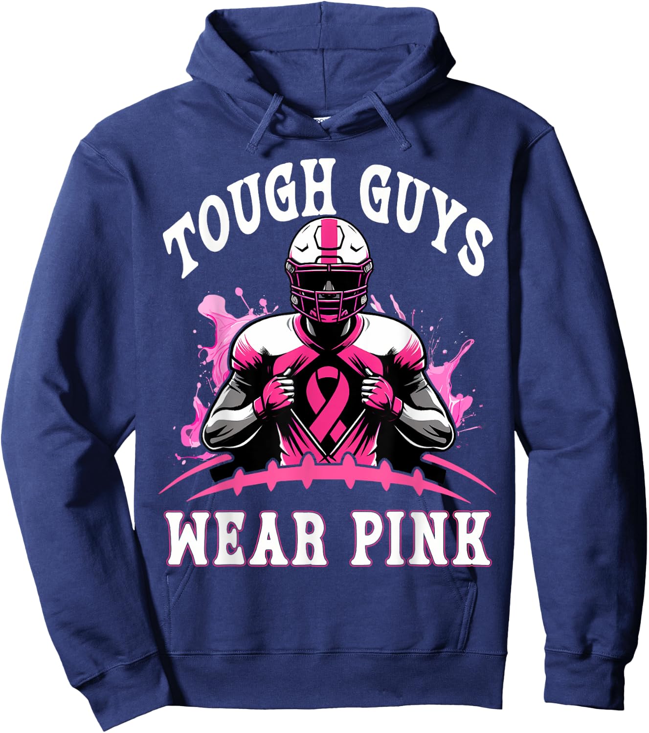 Tough Guys Wear Pink Breast Cancer Awareness Football Hoodie - Hoodie | Navy