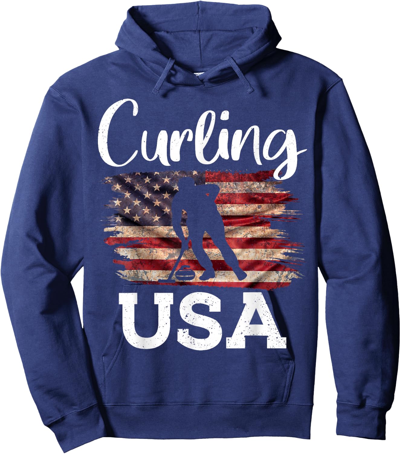 Curling USA Curler Winter Sports American Flag Hoodie - Hoodie | Navy