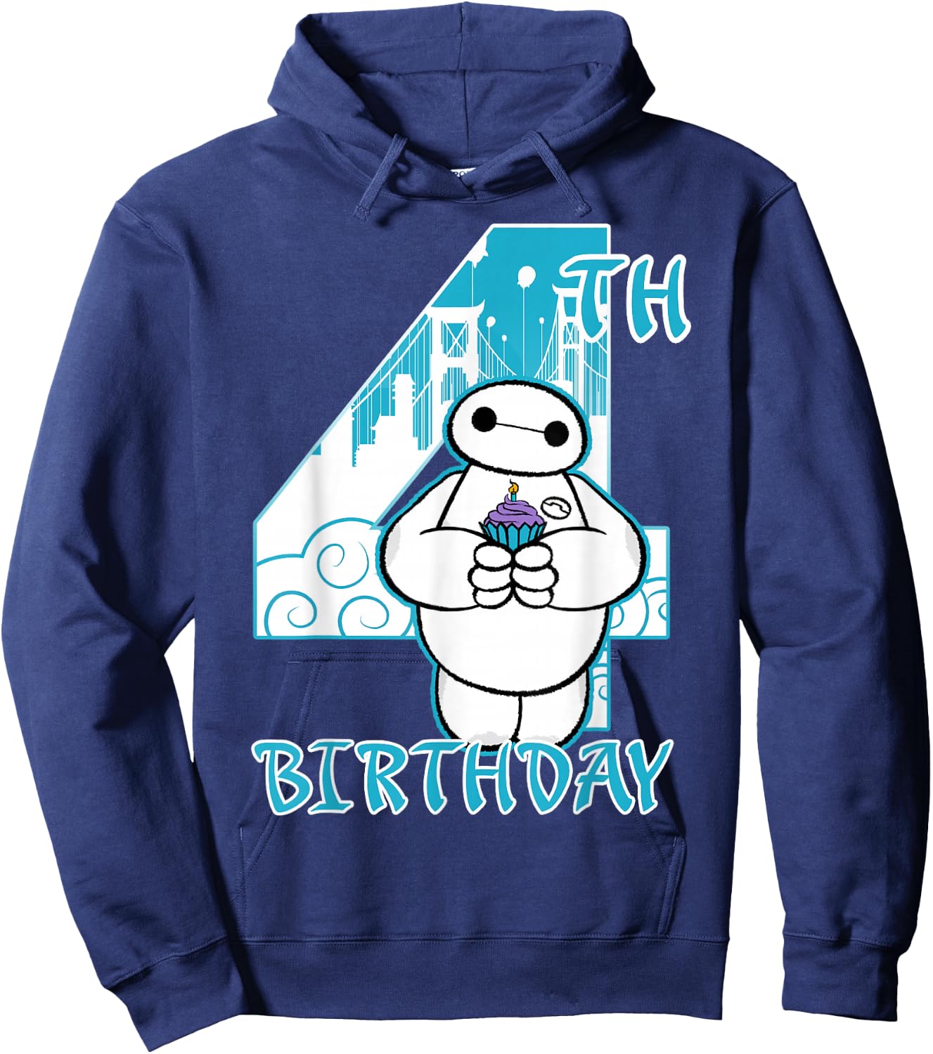 Disney Big Hero 6 Baymax 4th Birthday Cupcake Portrait Hoodie - Hoodie | Navy