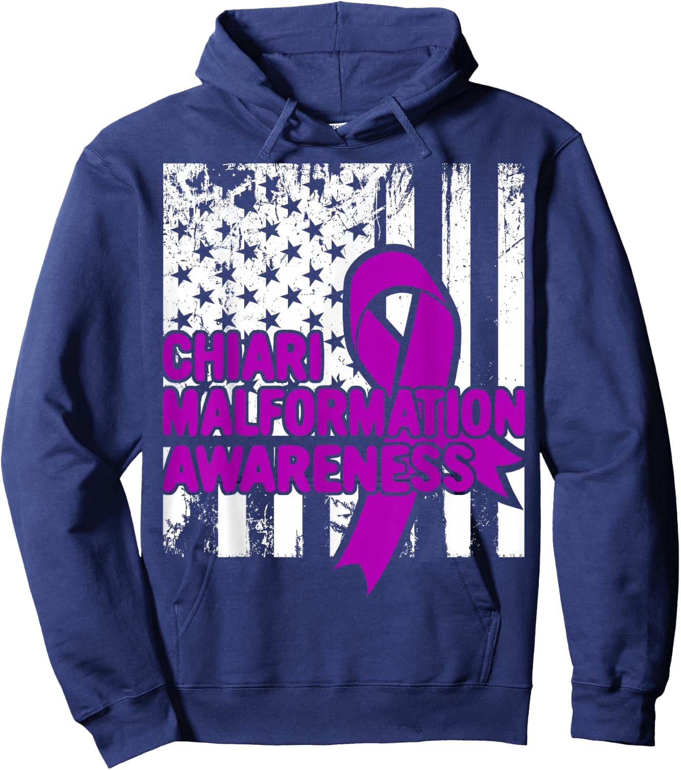 American Flag Shirt - Chiari Malformation Awareness Hoodie - Hoodie | Navy