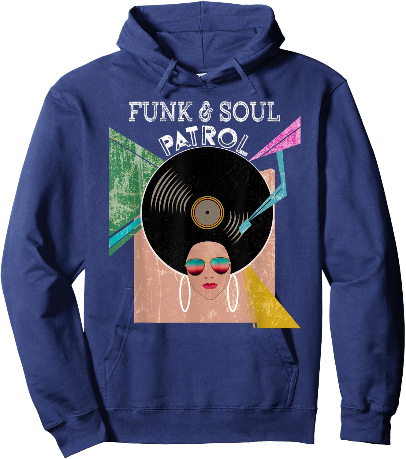 FUNK & SOUL PATROL 70s 80s Vintage Afro Graphic Music Shirt Hoodie - Hoodie | Navy